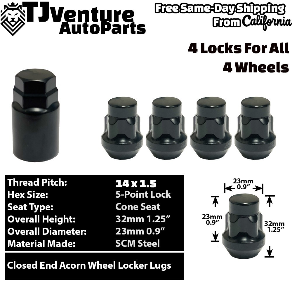 4Pc Black M14x1.5 Anti-Theft Wheel Lock Lug Nut Chevy Silverado1500 Tahoe&More