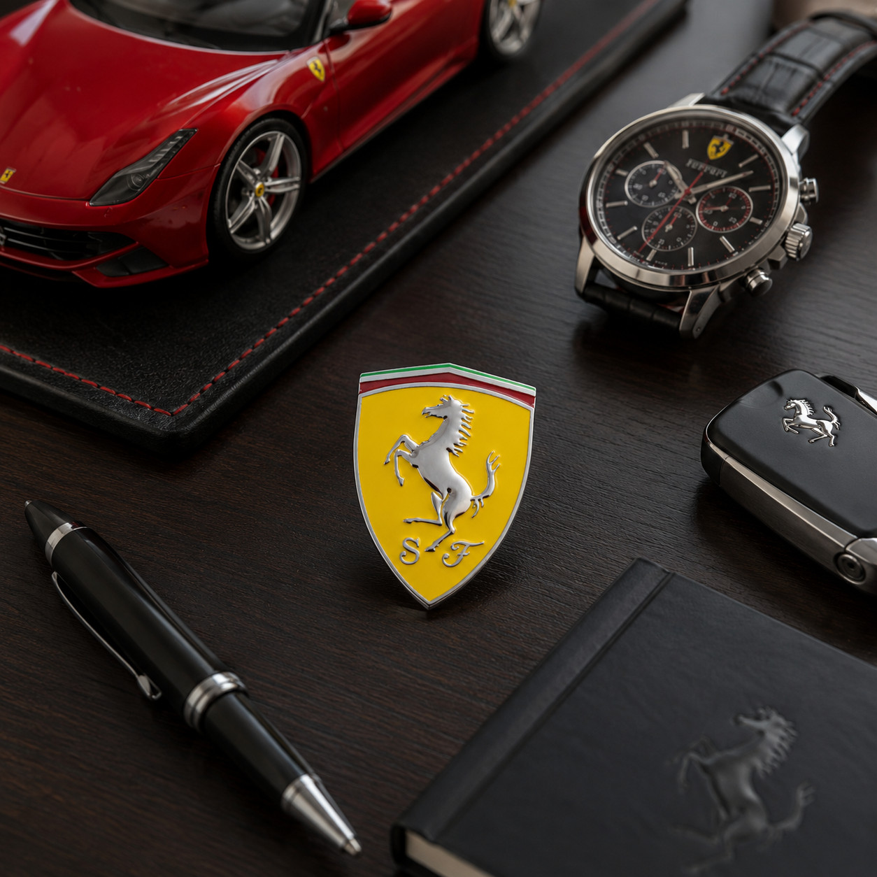 Ferrari 3D Emblem Sticker – 3″ x 2.5″ – Yellow & Chrome Badge – Eliteauto3k