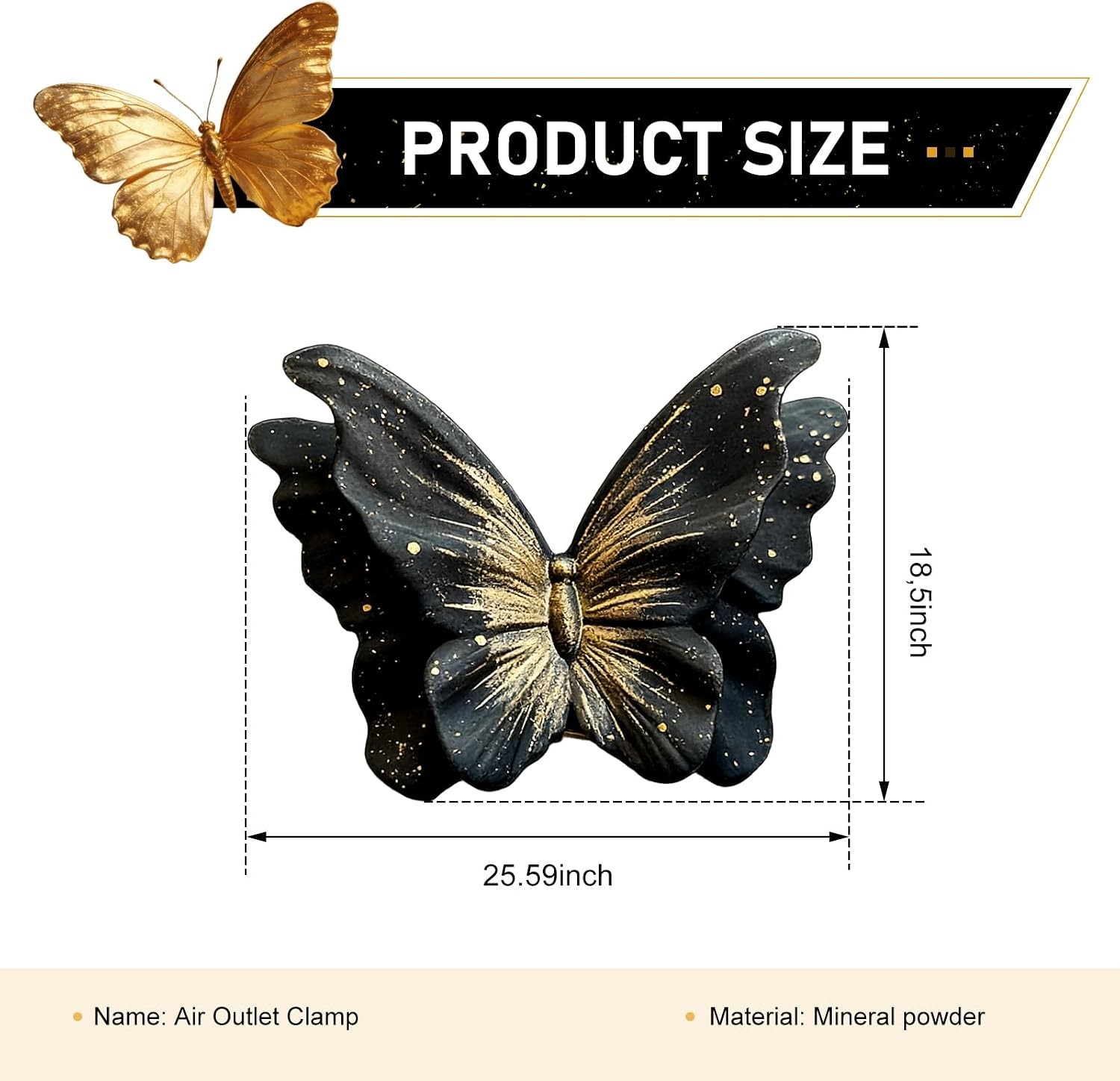 Universal Butterfly Air Vent Clip, Dashboard Outlet Decoration Cars (Black Gold)