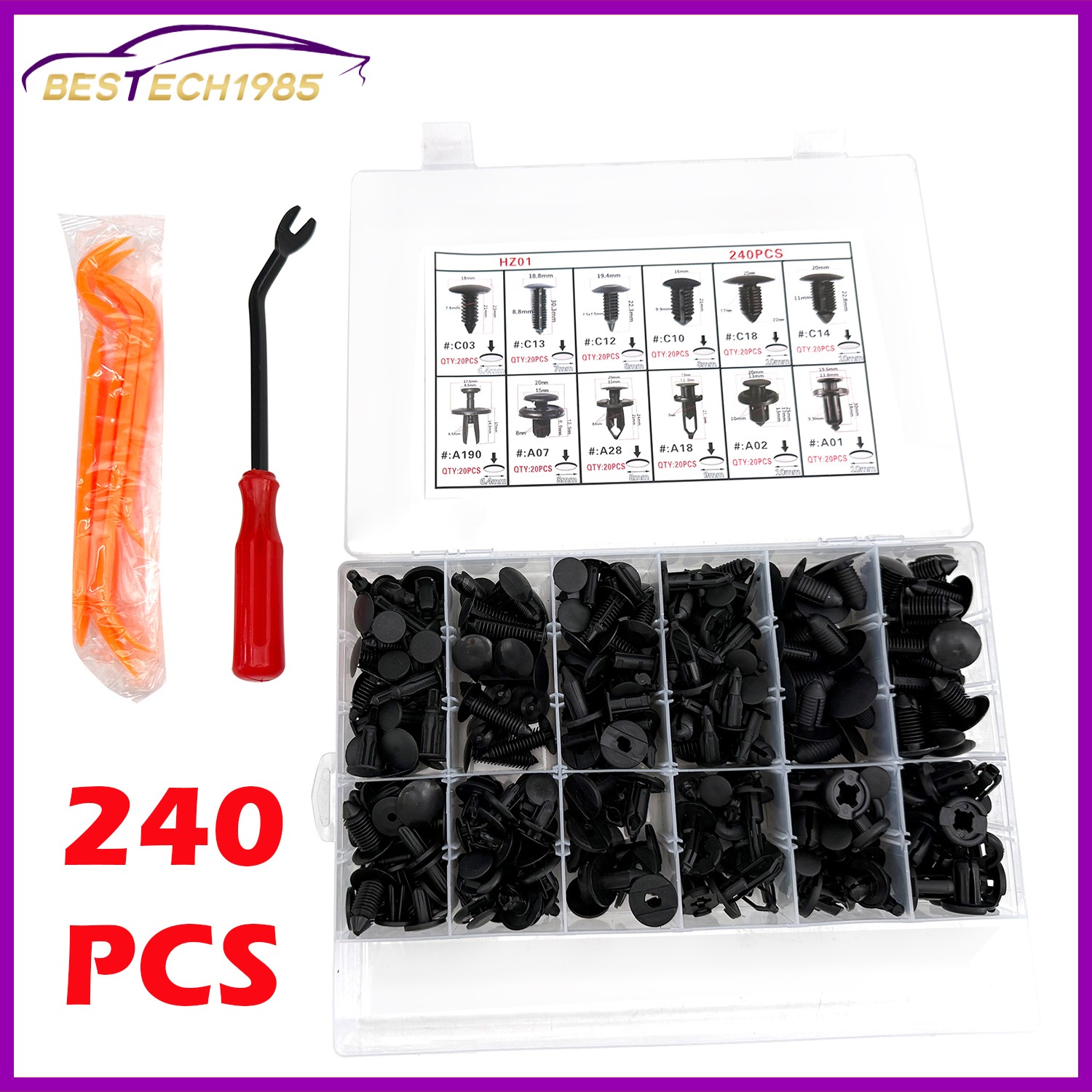 240pcs Auto Car Bumper Retainer Clips Kit Fastener Remover Push Pin Rivet Screw