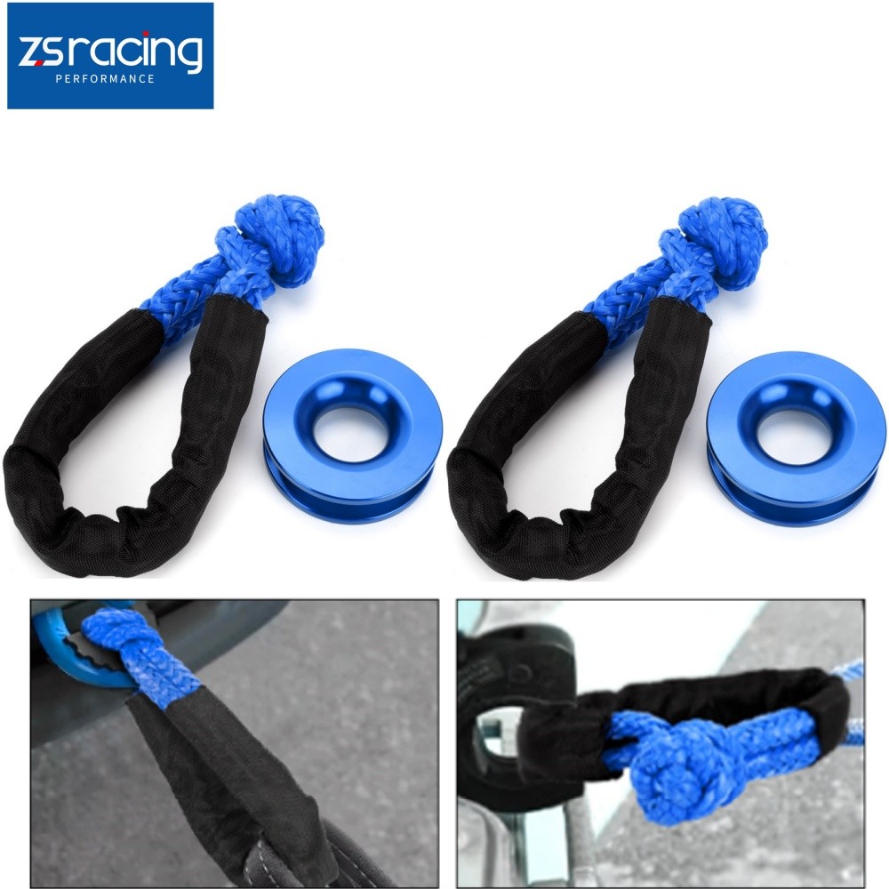 2x Heavy Duty Recovery Ring Snatch Block Pulley + 2x Soft Shackle Tow Winch Rope