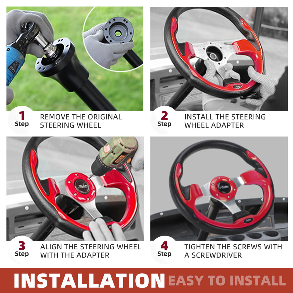 13in Pane Golf Cart Steering Wheel For EZGO TXT RXV Yamaha Club Car DS Precedent