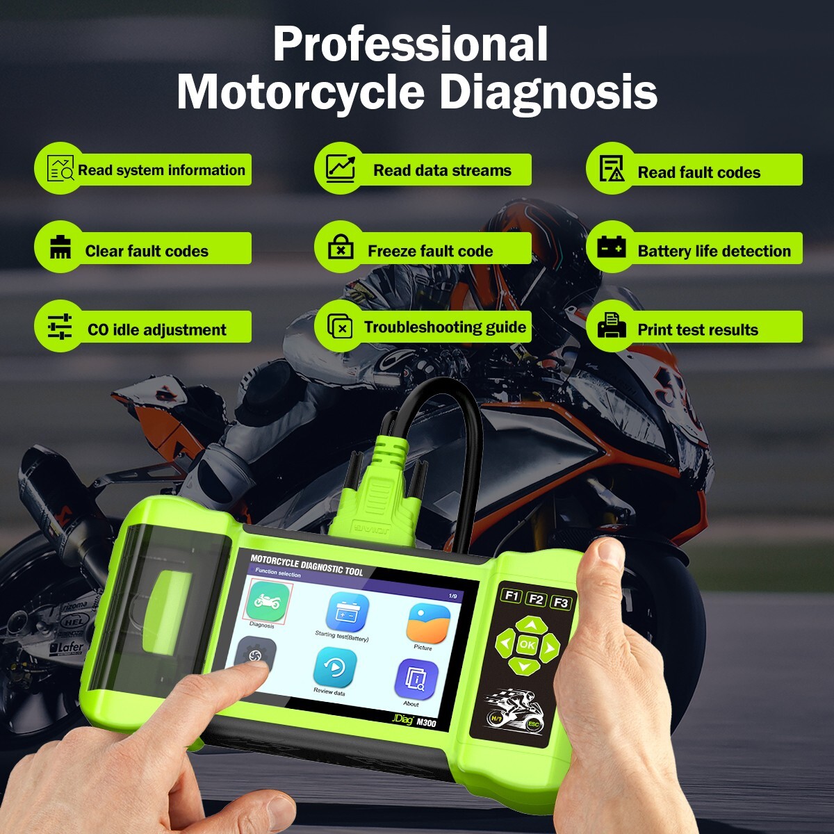 JDIAG Motorcyle Diagnostic Scanner All System OBD2 Diagnostic Fault Code Reader