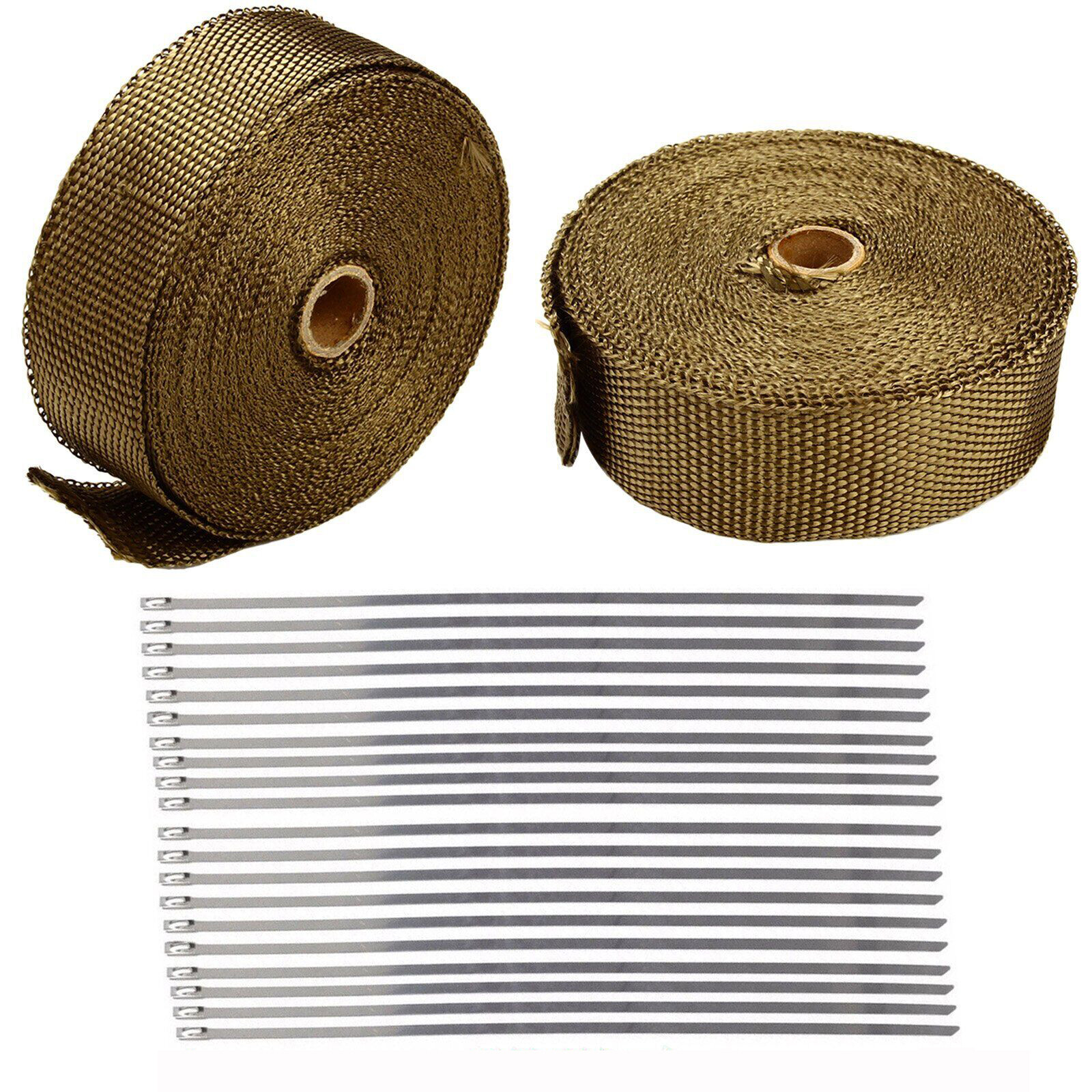 2 Rolls 2″x 50ft Thermal Header Pipe Tape Titanium Lava Exhaust Wrap 20 Ties Kit