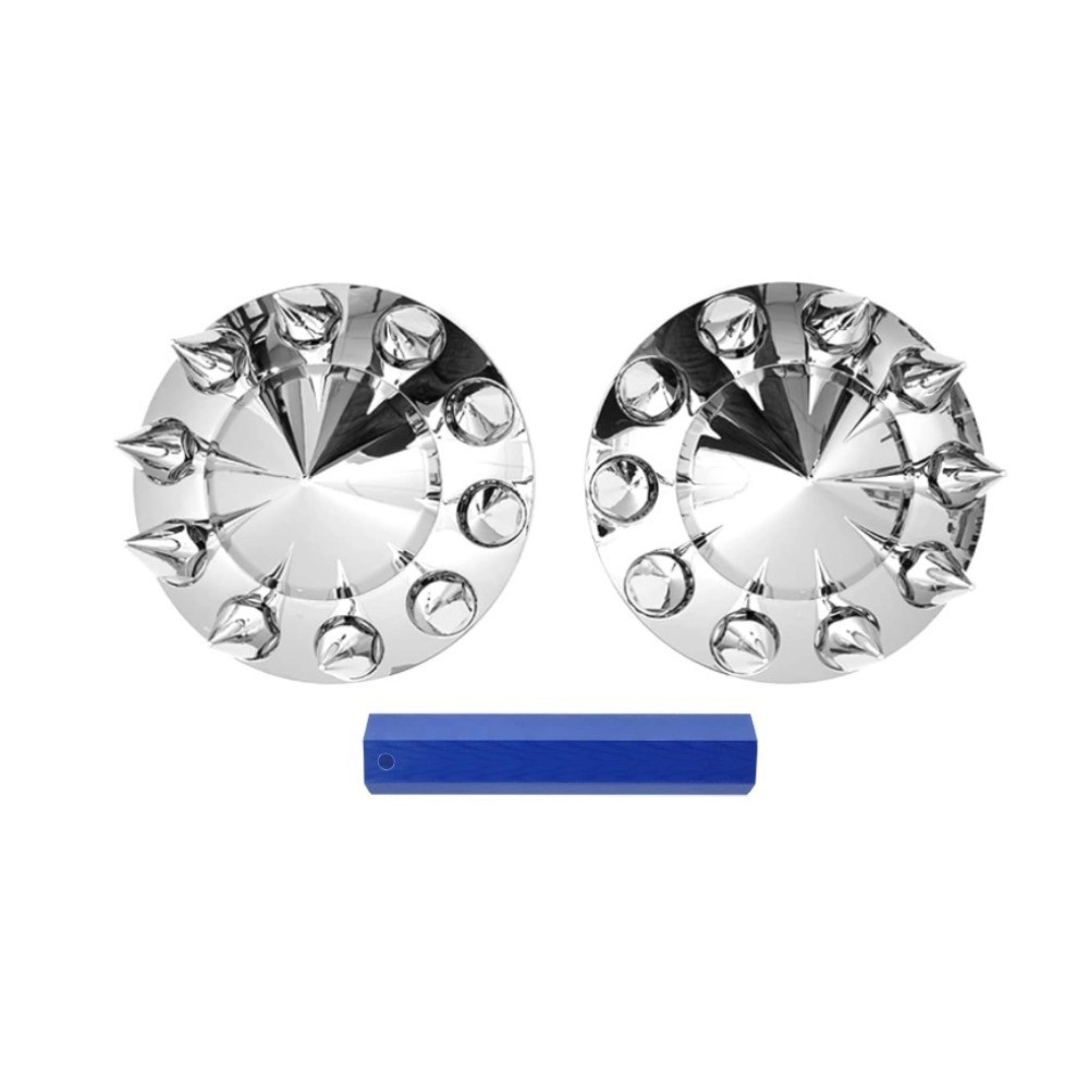 Chrome Front Axle Wheel Cover Hubcap,33mm Screw-on Spike for Semi Truck (Spiked)
