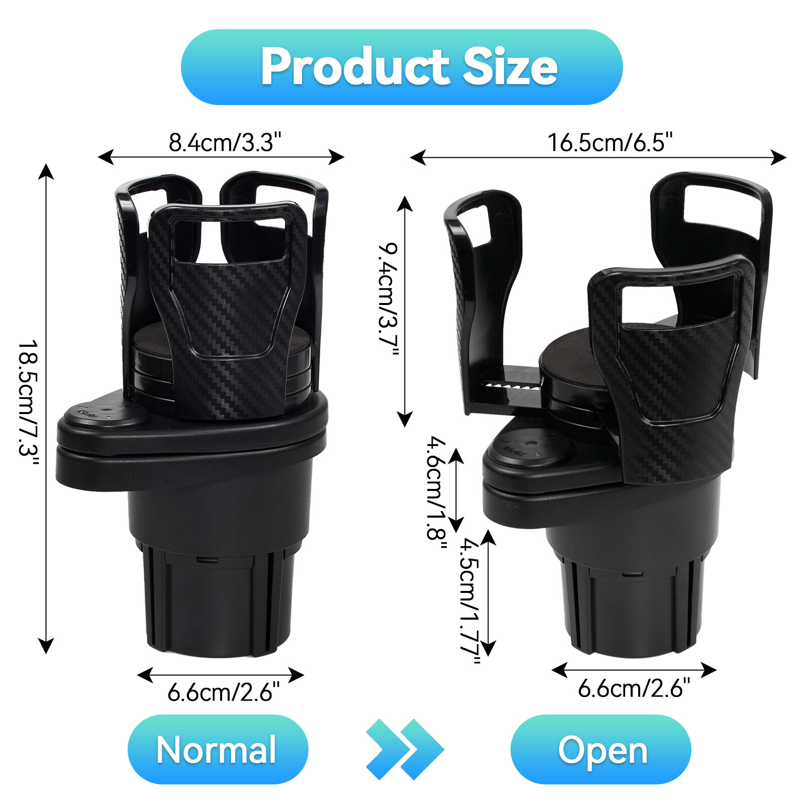 Car Double Cup Holder Expander Auto Drink Holder 360° Rotating Base Adjustable