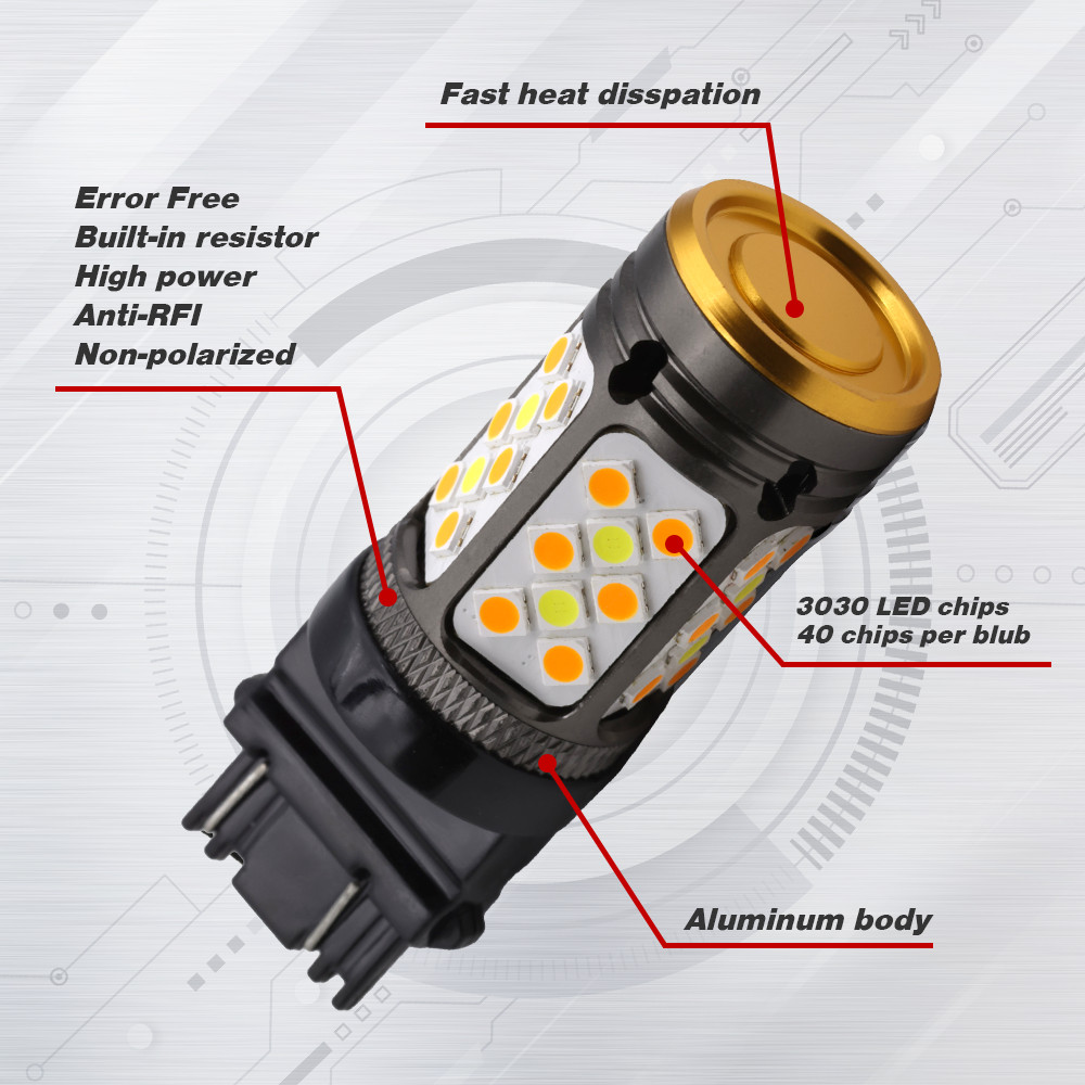 2x 3157/3457 Error-Free Switchback White-Amber 40-LED Turn Signal Parking Bulbs