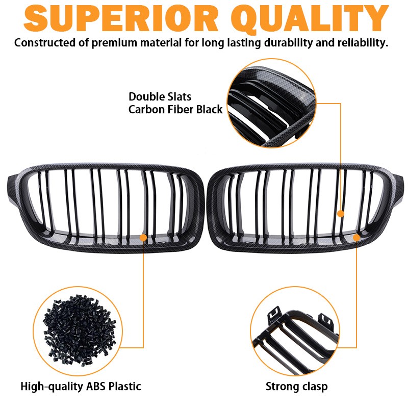 For BMW F30 F31 F35 320i 328i 330i 340i 2012-18 Carbon Look Front Kidney Grille