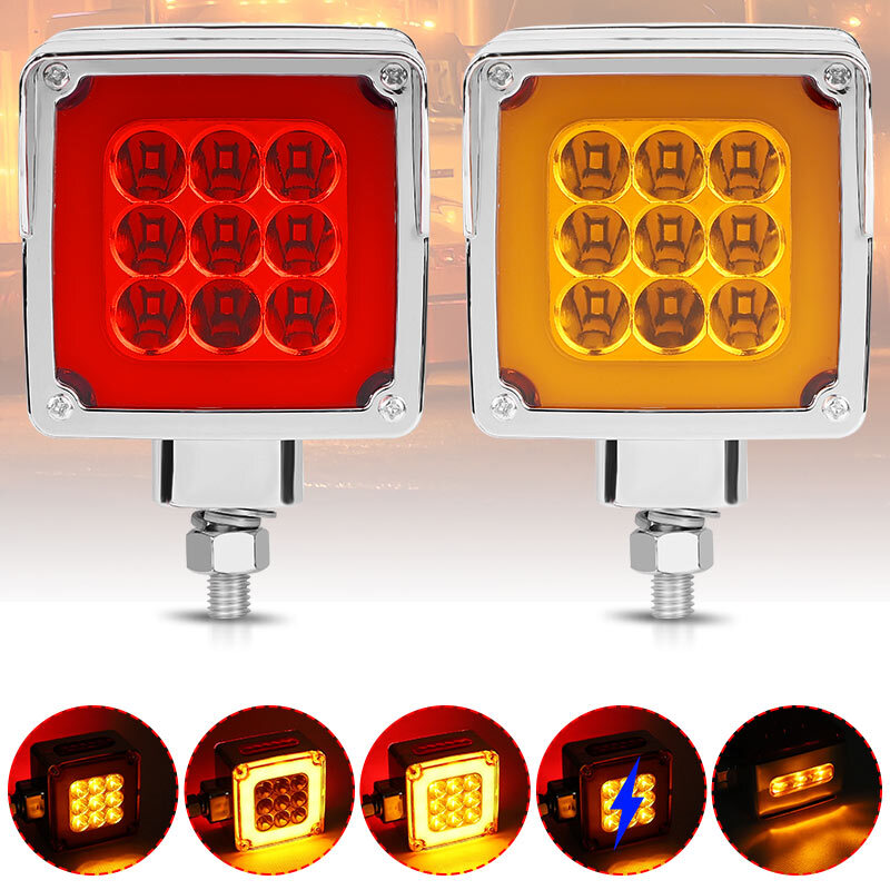 2pc LED Double Face Fender Turn Signal Light Amber/Red for Semi Truck Trailer