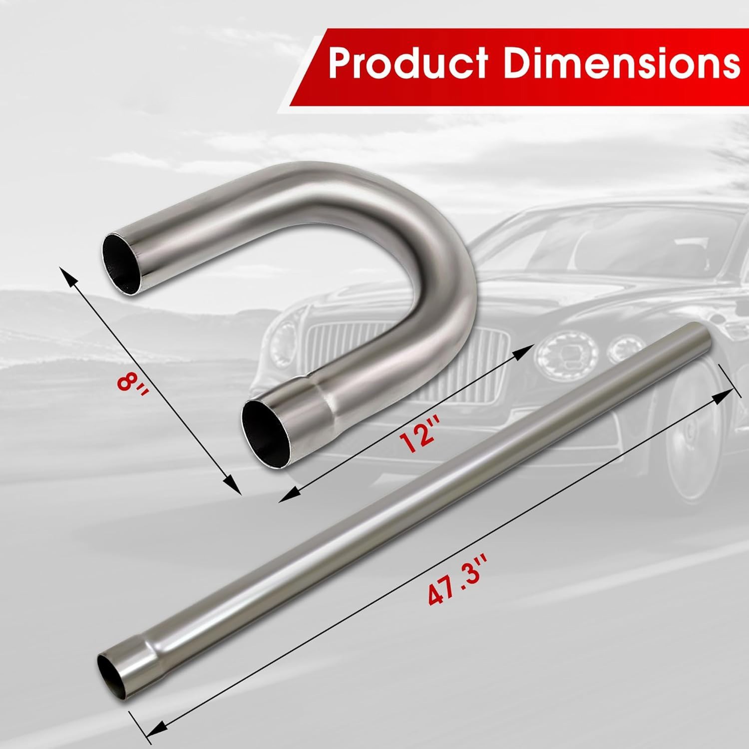 For Chevy C10 2.5″ Stainless Steel Straight Bend Mandrel Exhaust Pipe Kit 8PCS