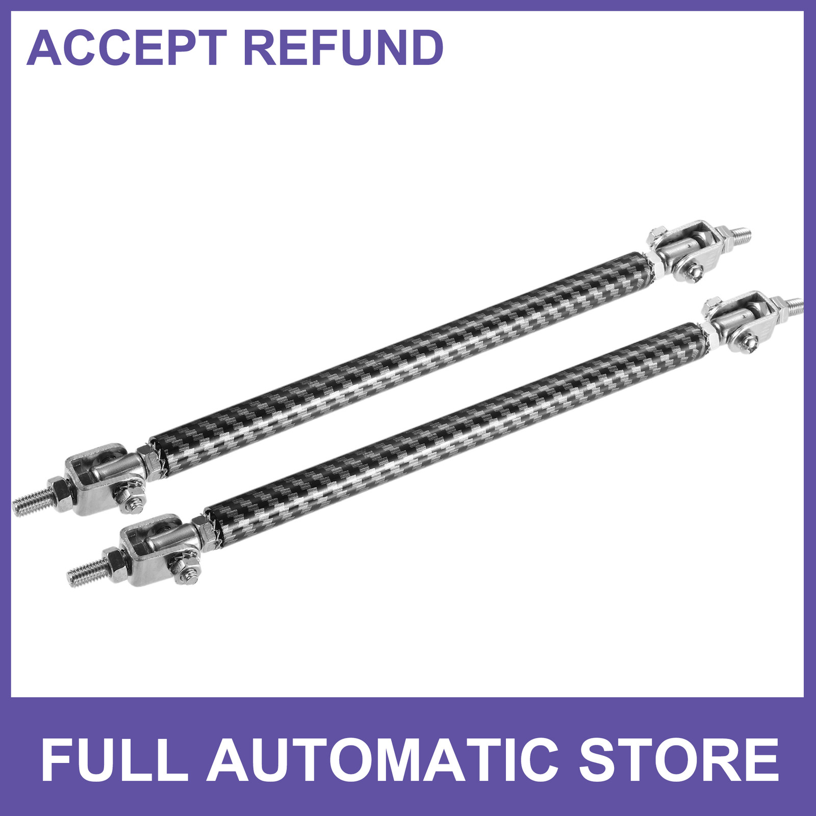 Pair 6″-8″ Front Bumper Lip Splitter Strut Rod Carbon Fiber Pattern Black
