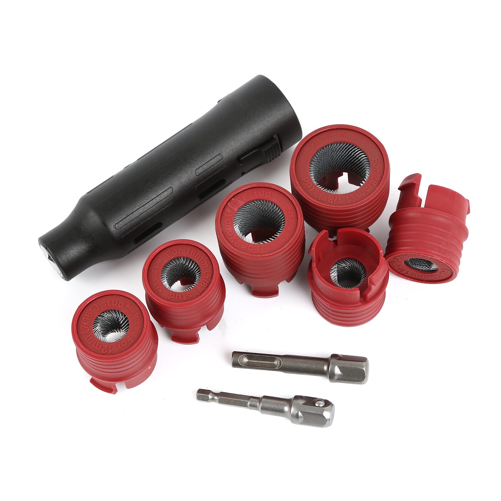 Wheel Stud Cleaner Tool Set to Remove Rust and Debris 1/4″ Hex to 1/2″ Square Dr