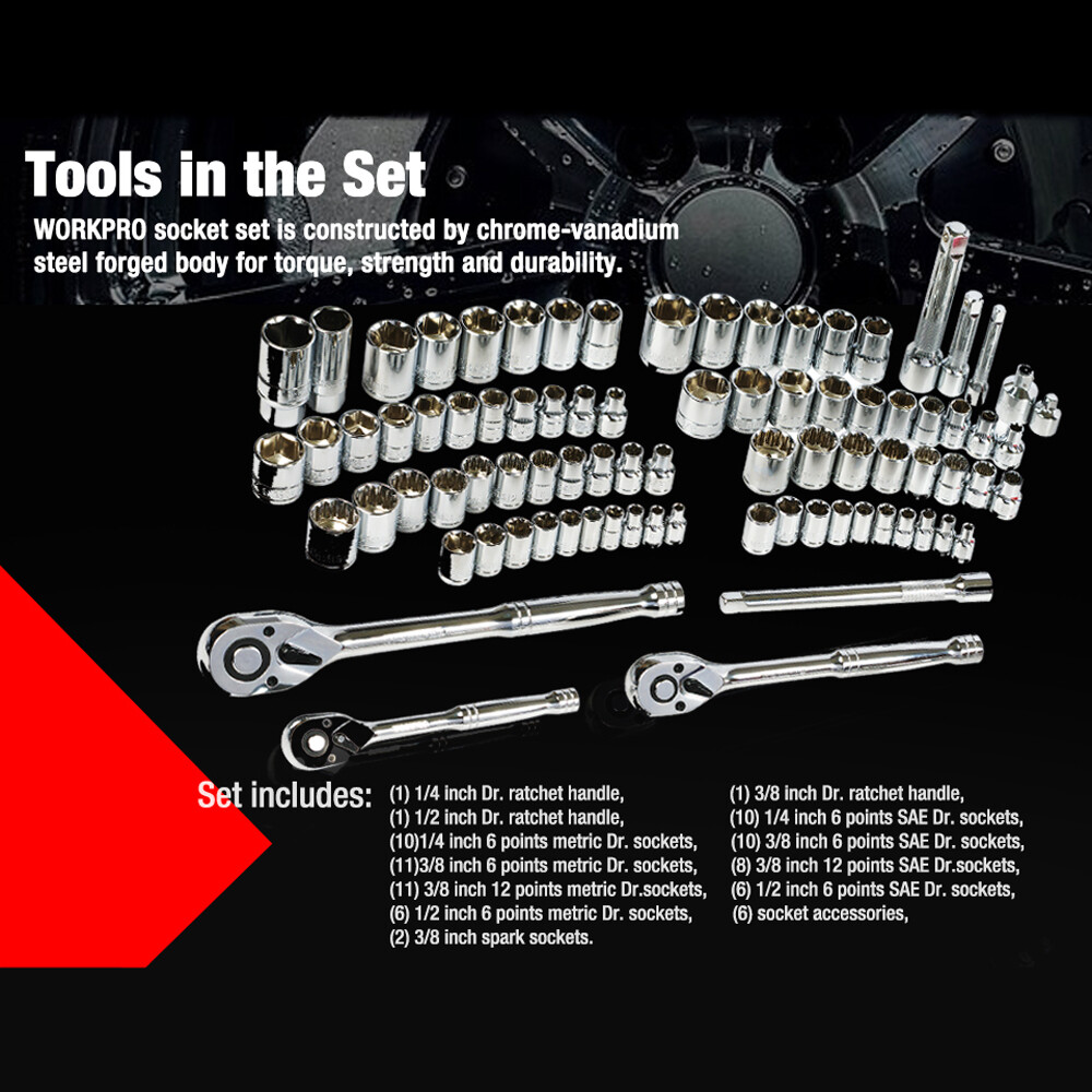 WORKPRO 408PC Mechanics Tool Set 3Drawer Socket Wrench with Heavy Duty Metal Box