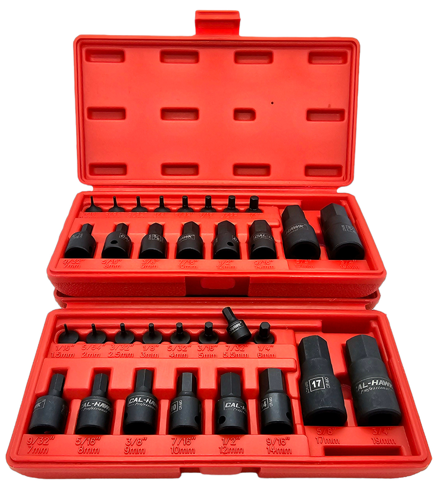 32PC HEX ALLEN MASTER IMPACT SOCKET BIT SET SAE & METRIC CR-MO 1/4″,3/8″,1/2″