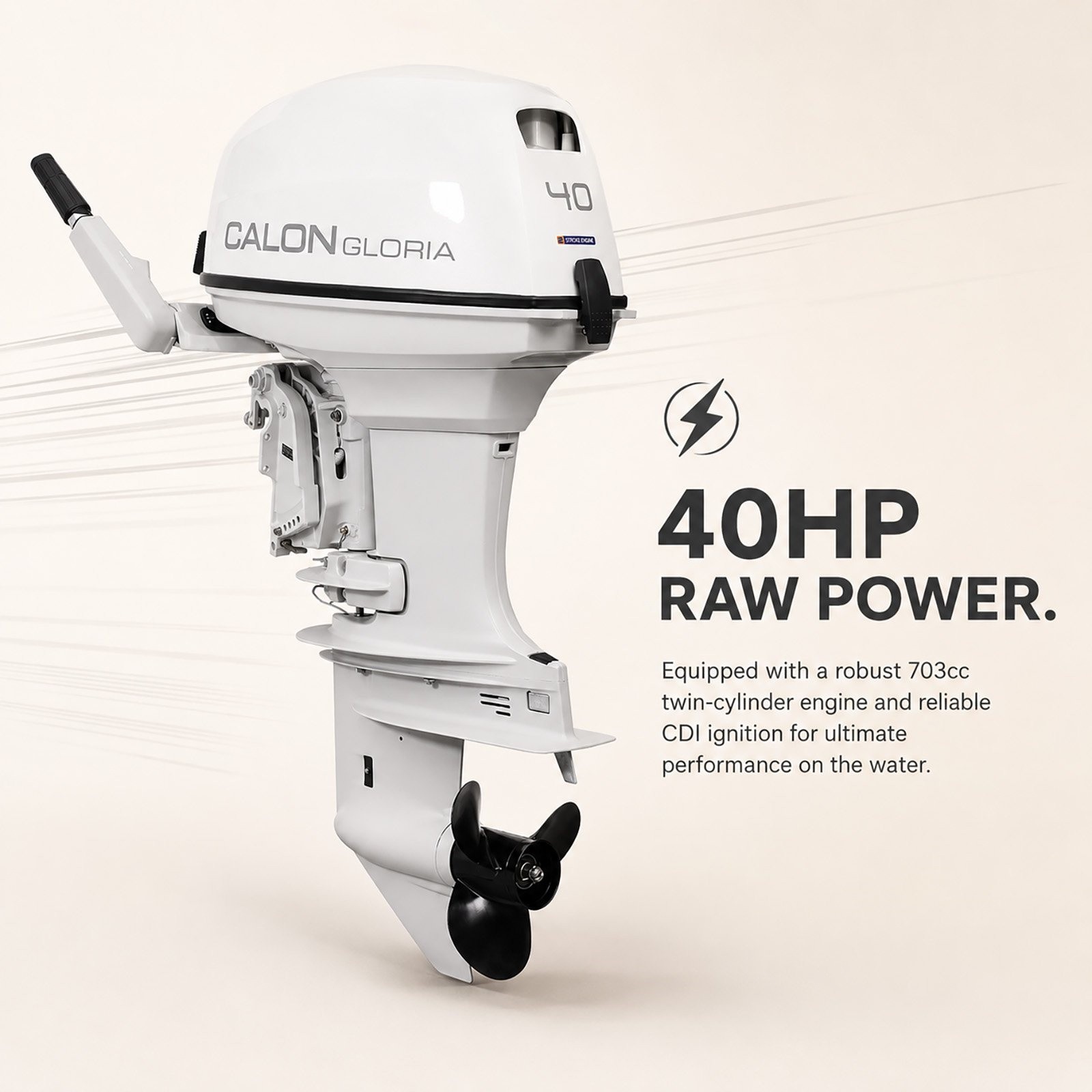 CALON T40BS 40HP 2-Stroke 17″ Short Shaft Tiller Manual Start FNR 24L Fuel Tank