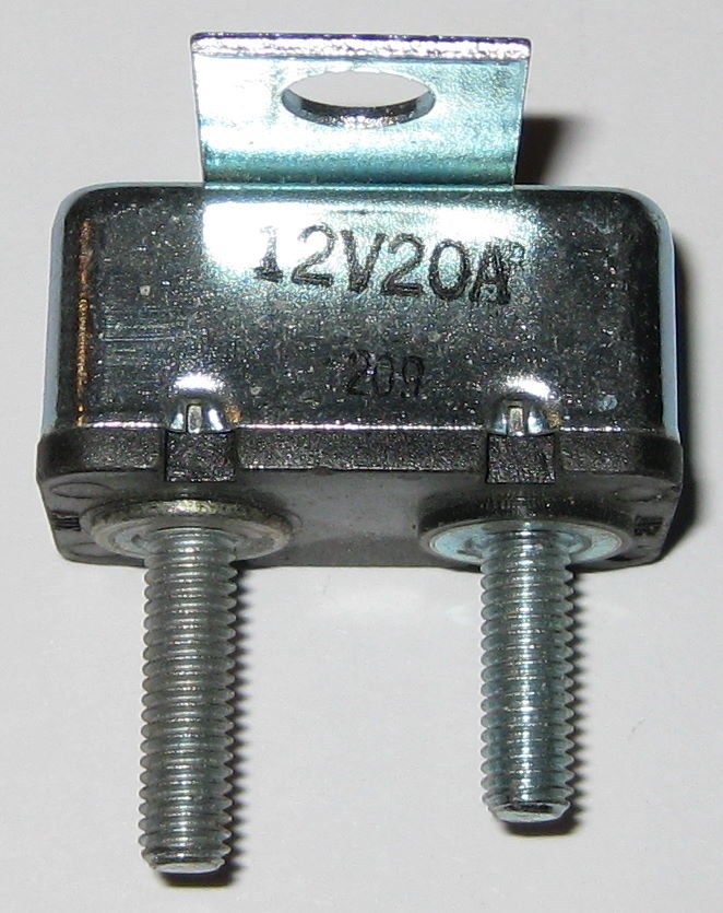 12 V 20 A Automatic Reset Circuit Breaker with Mounting Tab and Theaded 10 – 32