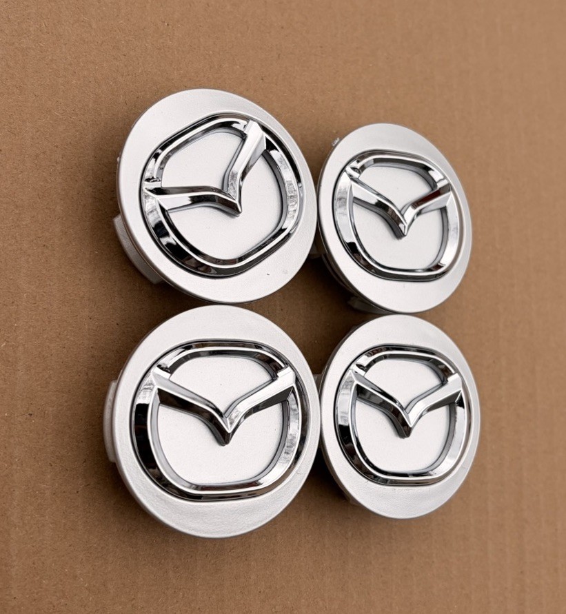 SET OF 4 MAZDA Silver CENTER WHEEL CAPS CHROME EMBLEM 56MM HUB CAP LOGO