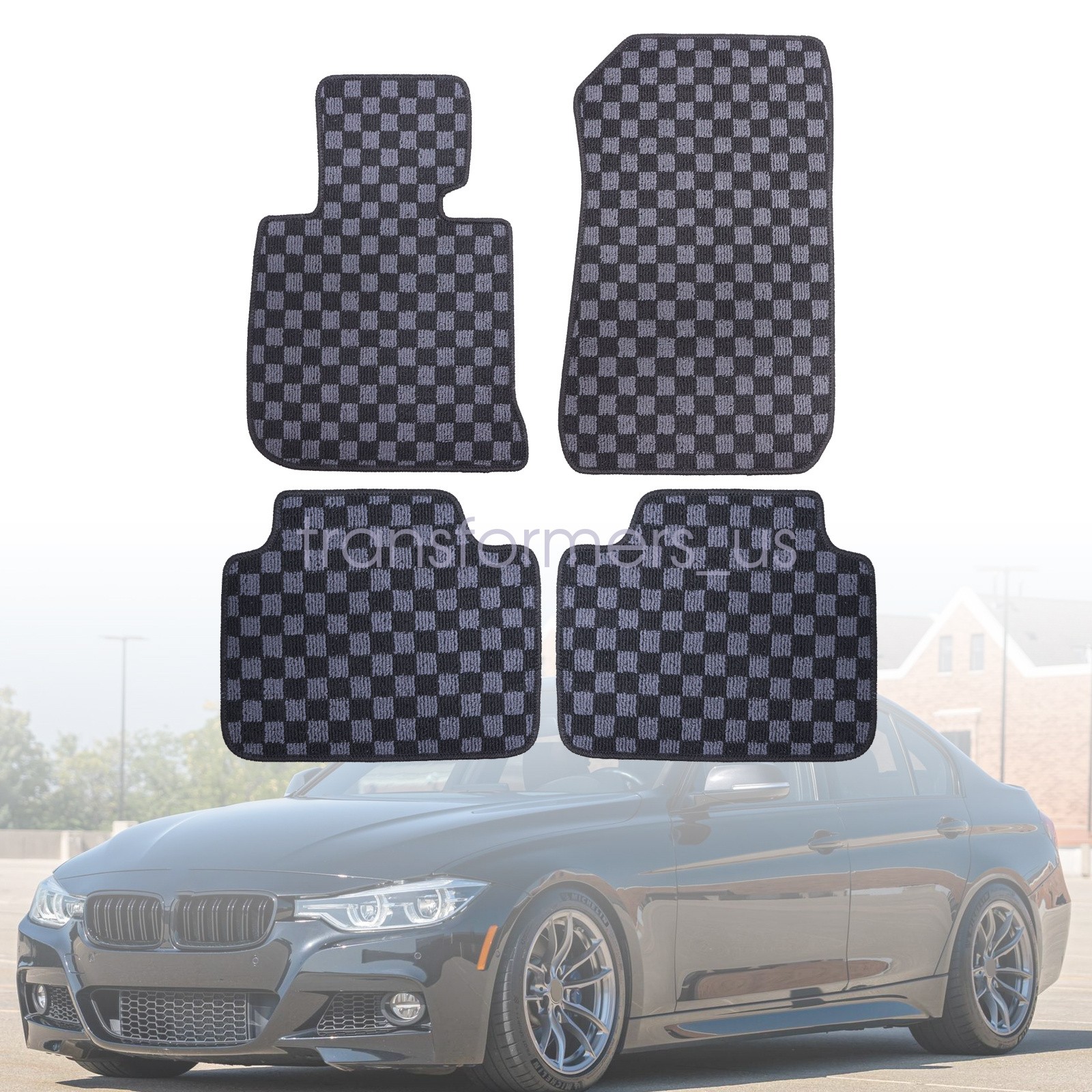 2011-2019 For BMW F30 3 Series Sedan 2-Row Checkered Flag Carpet Floor Mats New