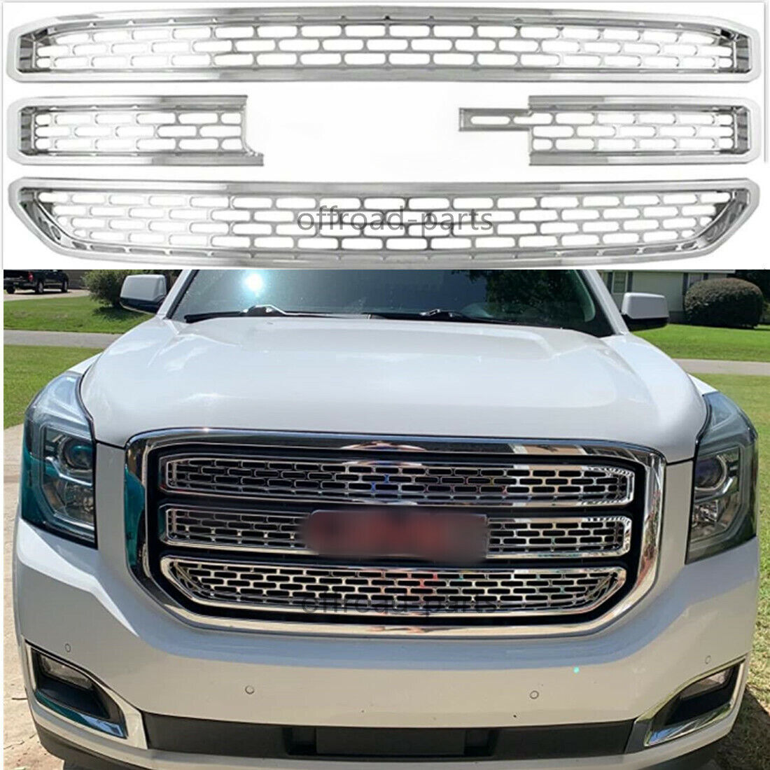 CHROME Snap On Grille Overlay Grill Covers Inserts Fits 2015-2020 GMC Yukon XL