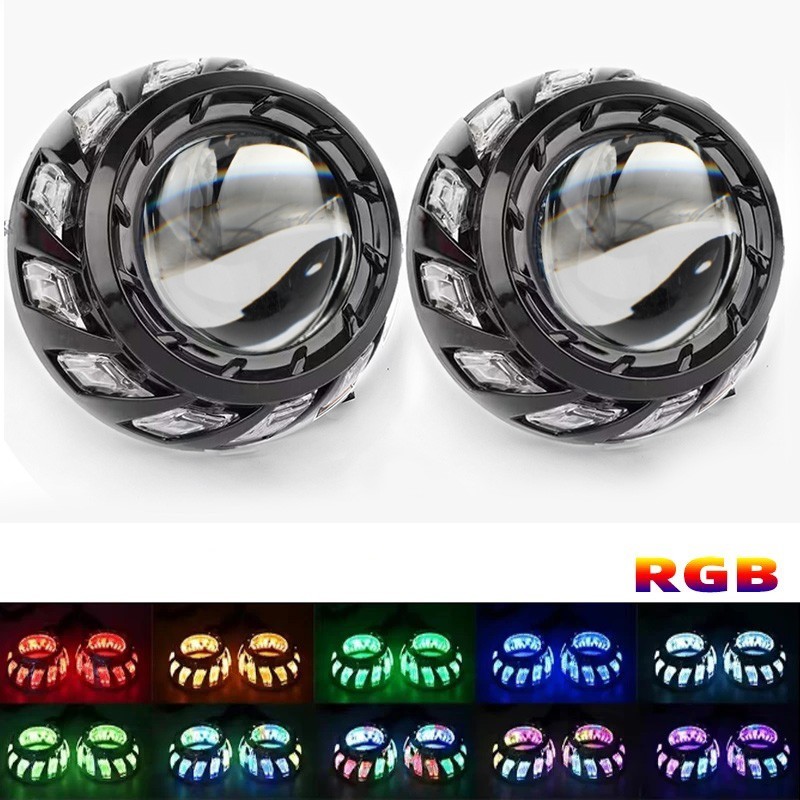 90W 3.0′ Bi LED Projector Lens Spiral RGB Angel Eye Shrouds Retrofit Universal