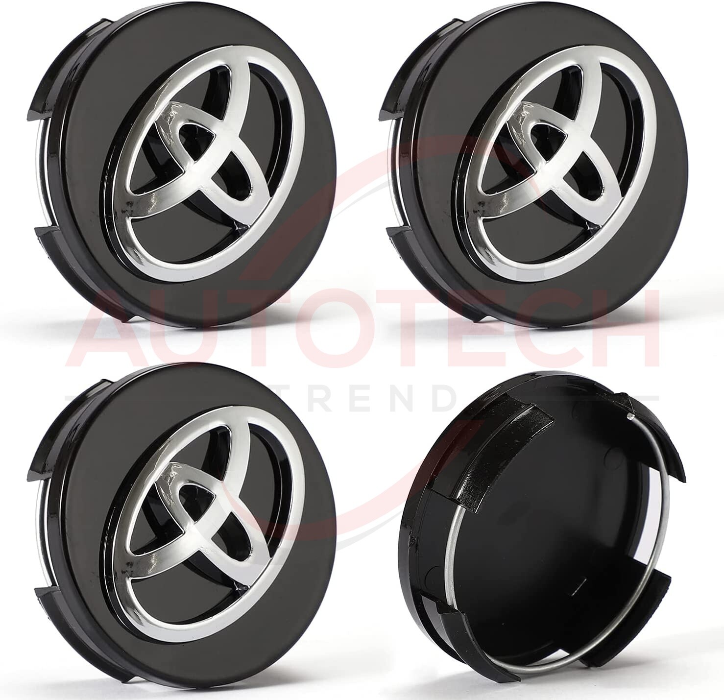 SET OF 4 TOYOTA WHEEL RIMS CENTER CAPS BLACK/CHROME LOGO 62MM CAMRY/COROLLA