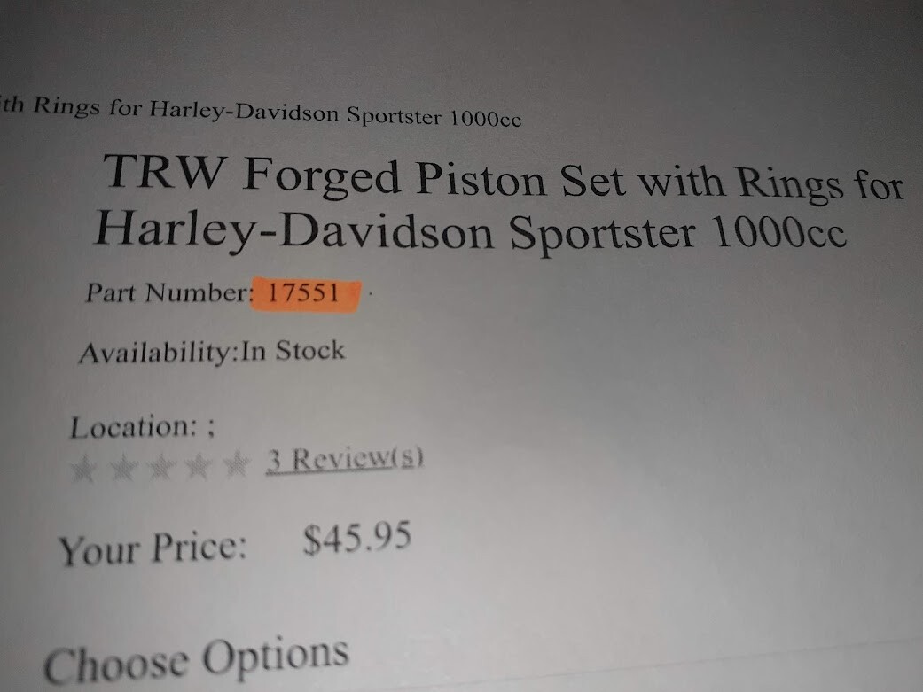 .060 Oversized Piston Kit for Harley-Davidson Sportster 1000cc