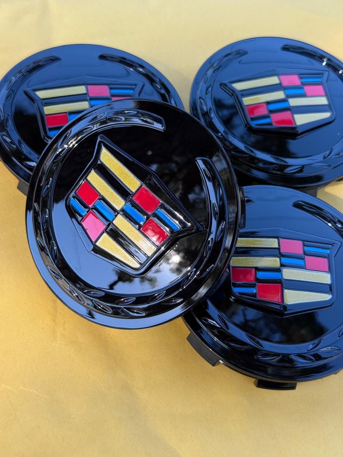 4 X Cadillac Black Center Caps 83MM, Satisfaction Guaranteed!