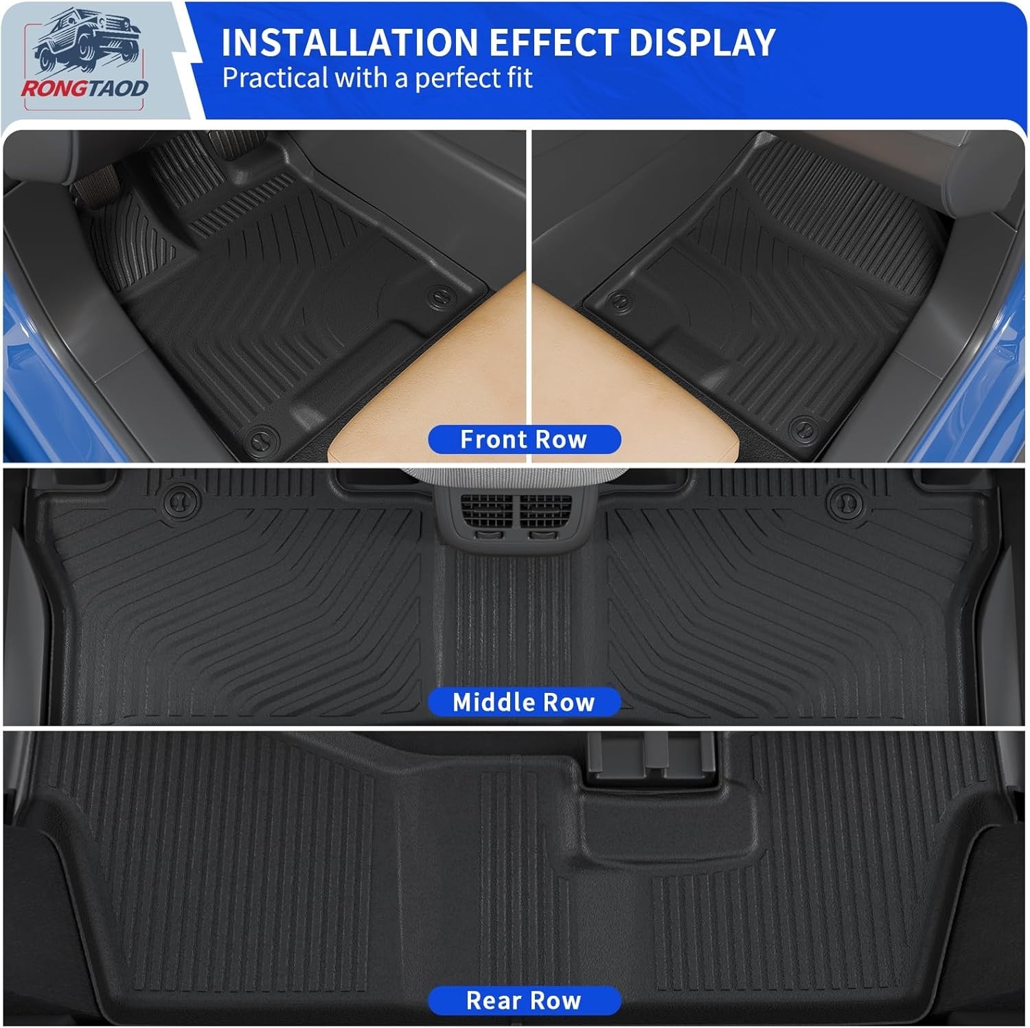 Rongtaod Floor Mats Compatible with 2016-2022 Honda Pilot 8 Seats Trunk Mat Carg