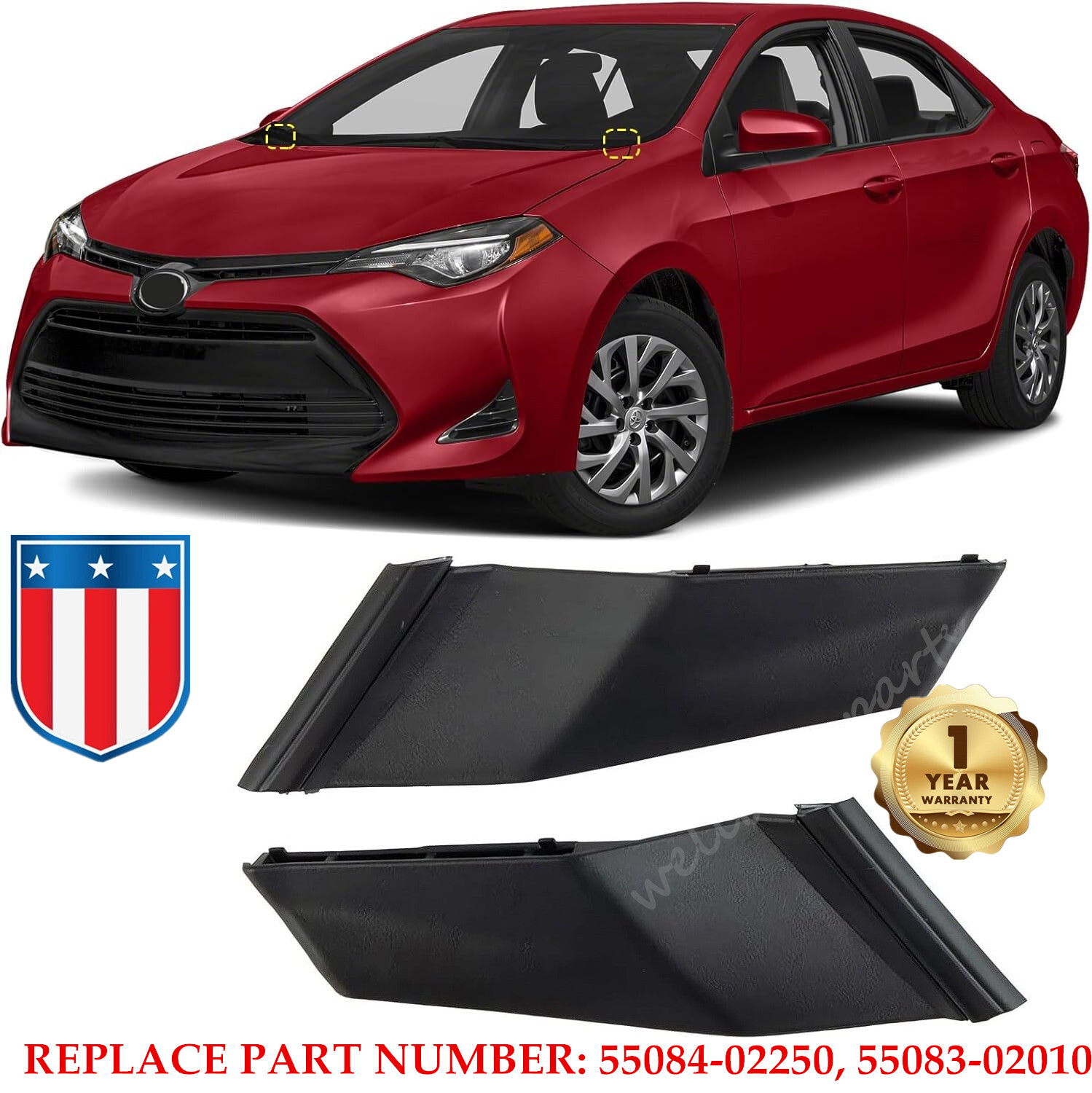 1 Pair Front Windshield Wiper Side Cowl Cover Trim For 2014-2019 Toyota Corolla