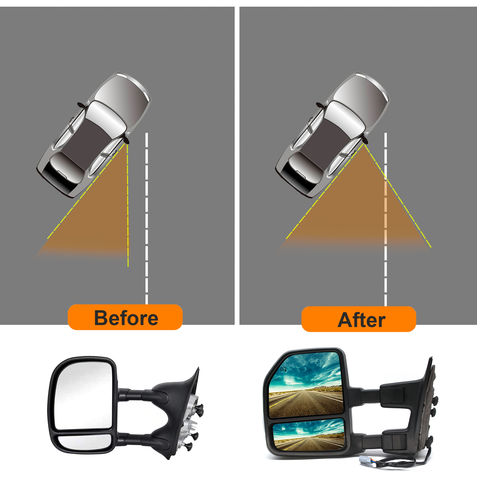 Tow Mirrors For 99-07 Ford F250 F350 F450 Super Duty Power Heated Signal Chrome