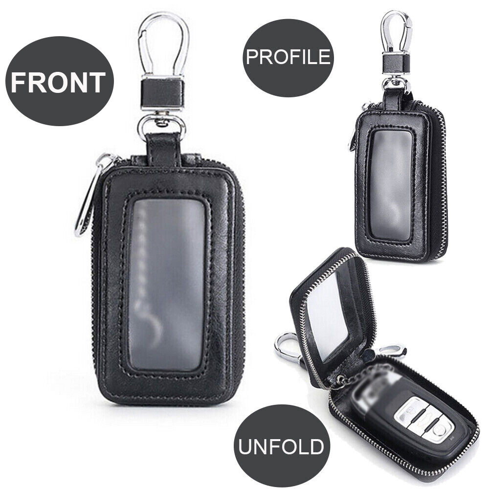 Universal Leather Car Remote Key Fob Chain Zipper Wallet Holder Bags Cover Case