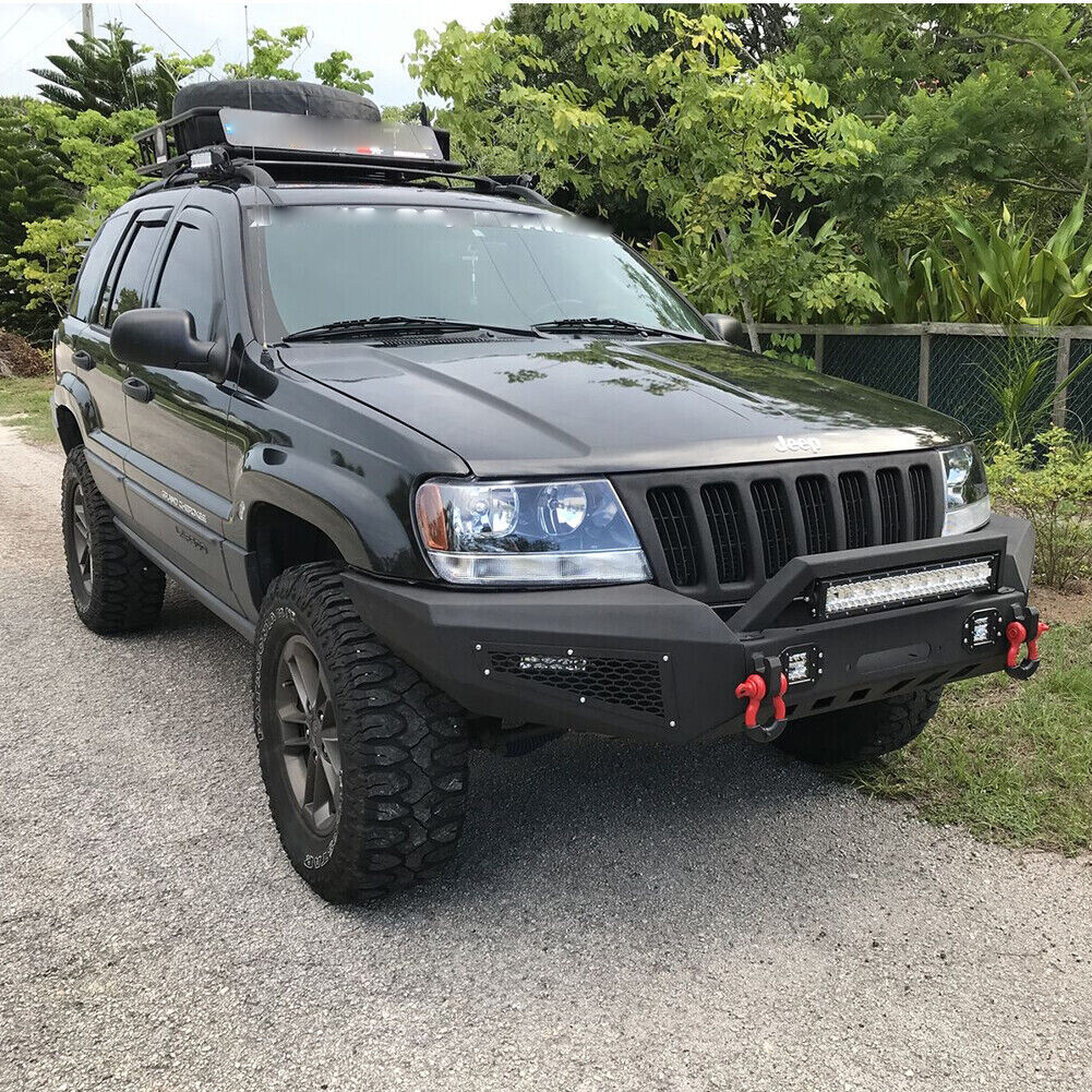 For Jeep Grand Cherokee WJ 1999-2004 Steel Black Front Bumper w/ D-Rings