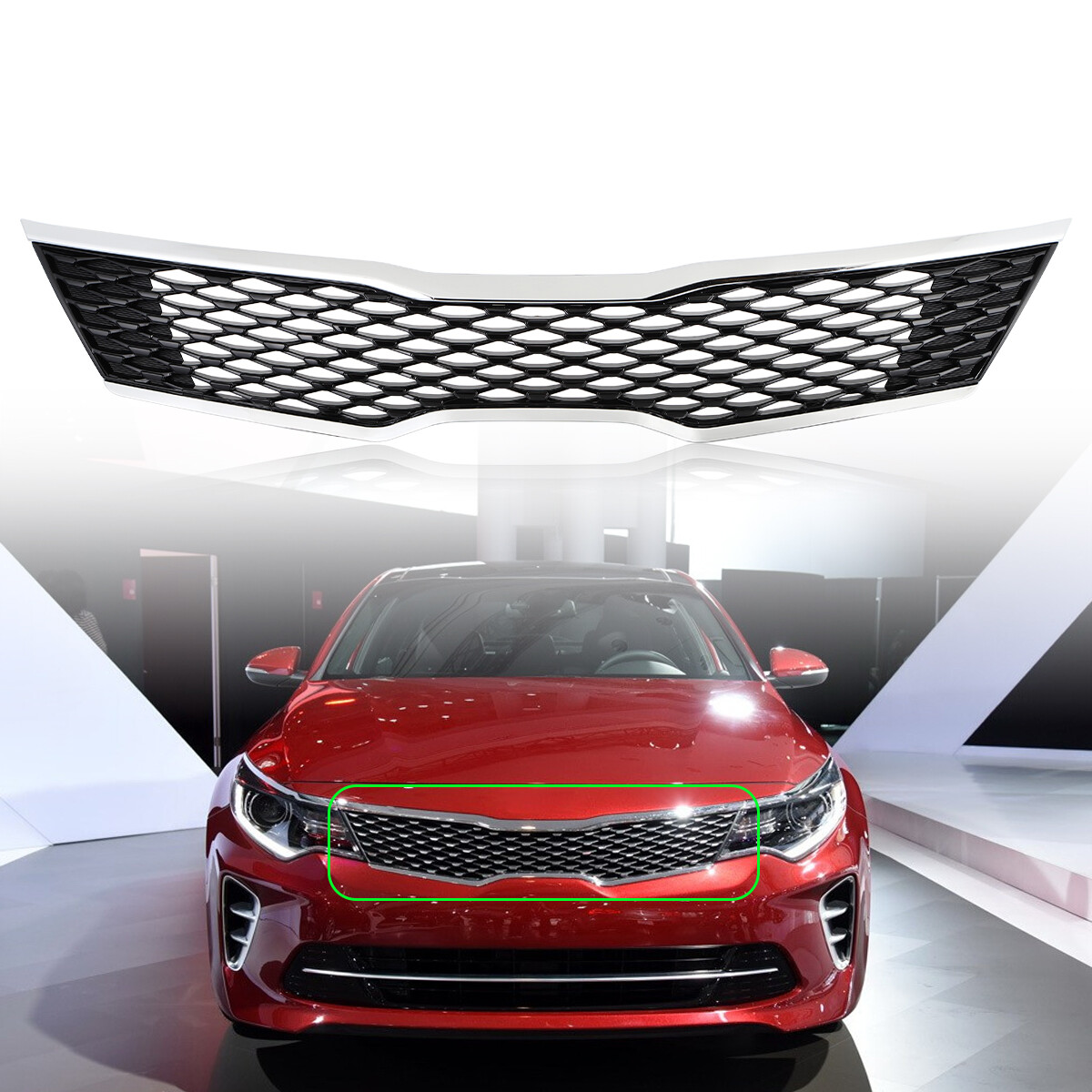 Black Front Upper Grille W/ Chrome Trim For 2016-2018 17 Kia Optima SX SXL Turbo