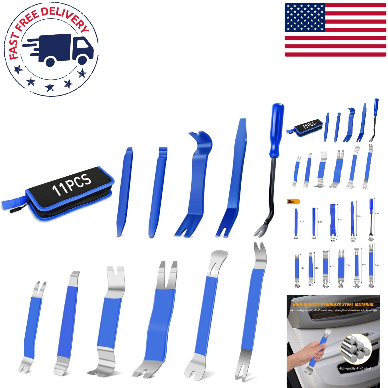 Ergonomic 11PCS Trim Removal Tool Set – Metal & Nylon for Vehicle Maintenance