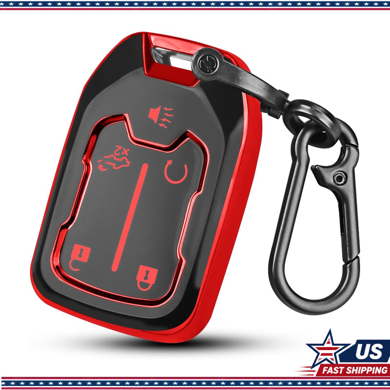 Soft TPU GMC Key Fob Cover Keychain, 5 Button, Red, Acadia Sierra Terrain Chevy