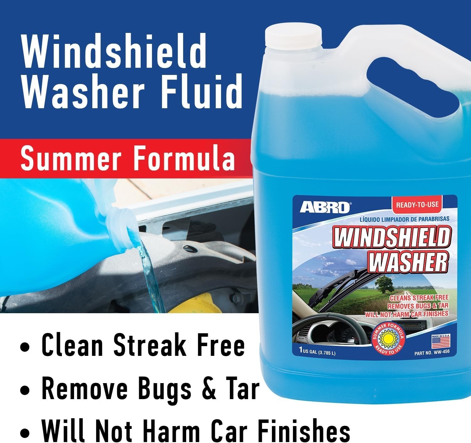 Windshield Washer Fluid Ready to Use Formula – 1 Gallon, Pre-Mixed, Streak-Fr…