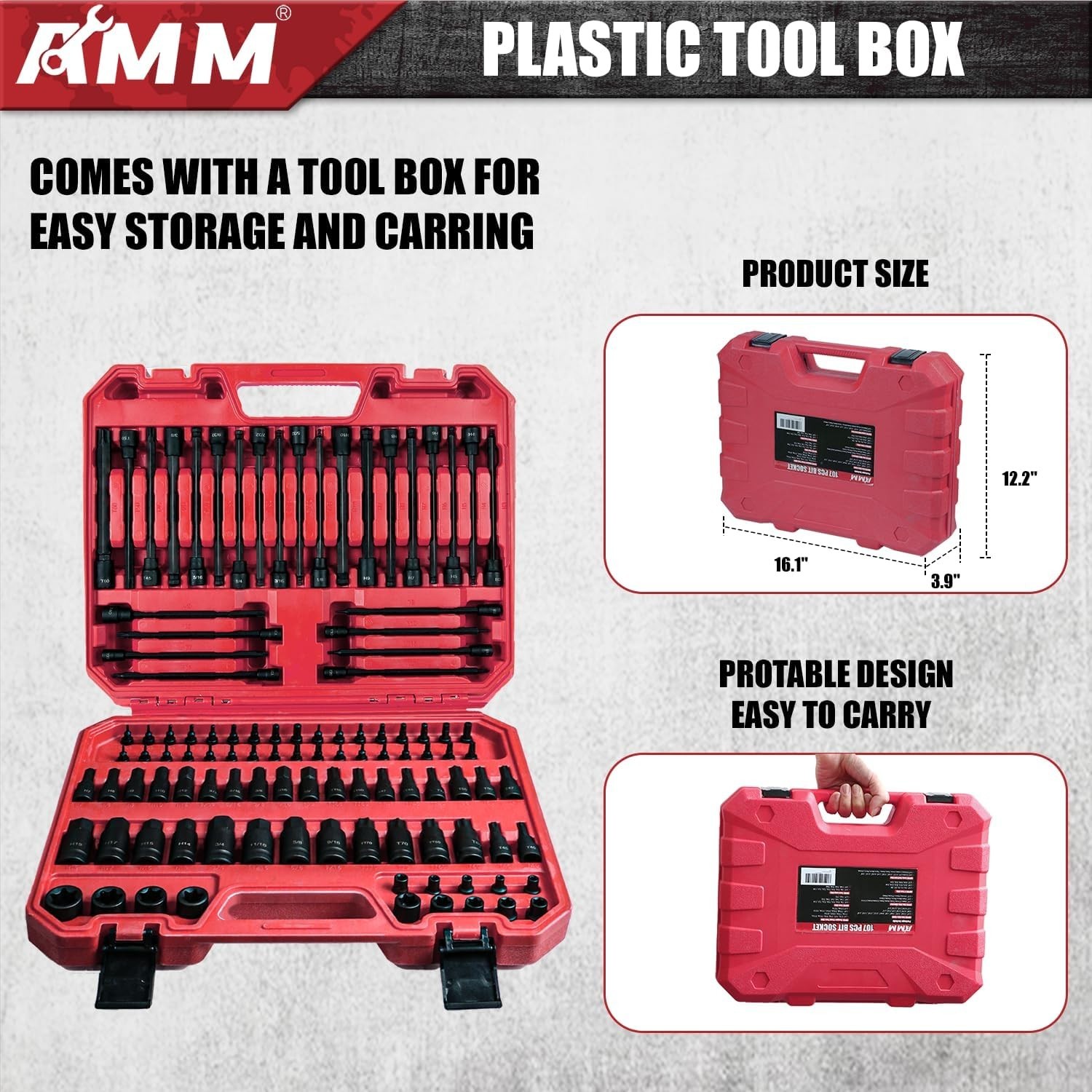 107PCS Allen and Torx bit socket set, 1/4″, 3/8″ and 1/2″ Drive,Extra long torx/