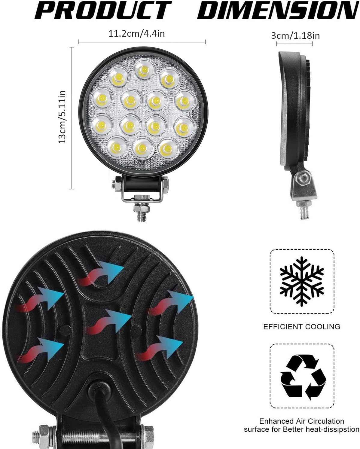 2Pcs 5” Round LED Work Light Bar Flood Pods Off Road Fog Driving SUV ATV Truck