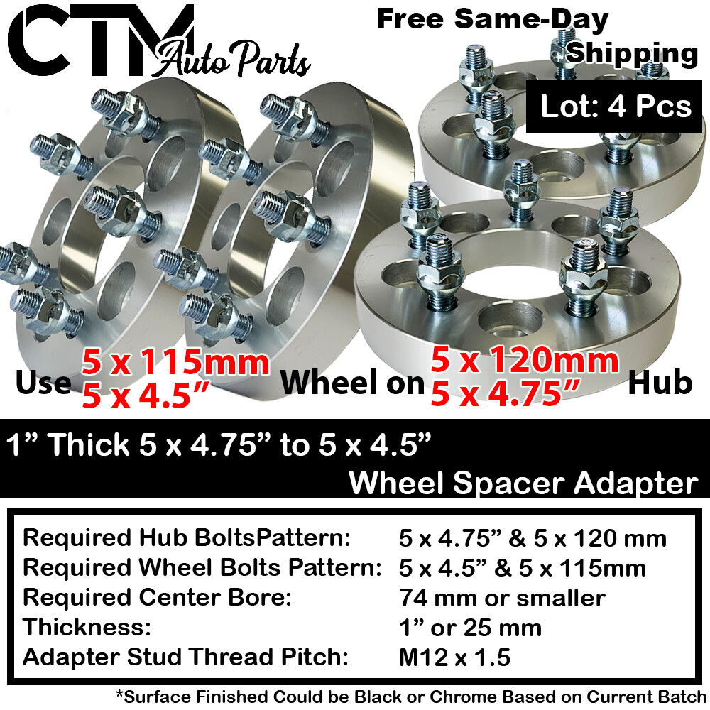 4x 1″ Thick 5×4.75(5×120) to 5×4.5(5×115) Wheel Spacer Adapter Fit ChevyGMC More