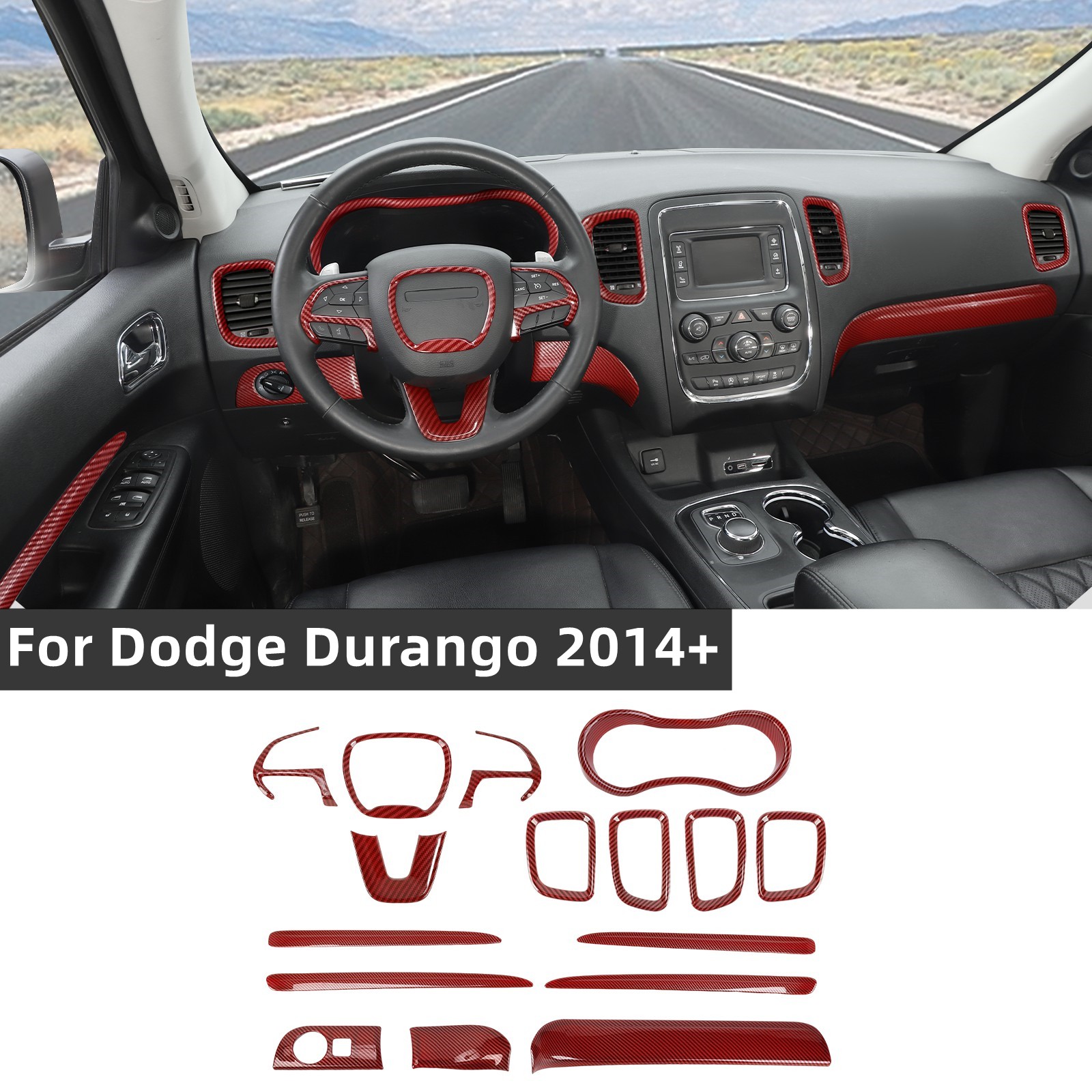 16Pcs Red Carbon Fiber Full Interior Kit Cover Trim for Dodge Durango 2014-2020