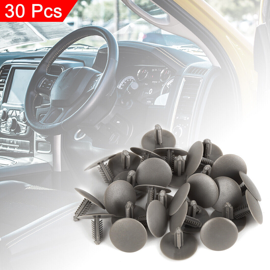 30pcs Plastic Bolt Rivets Fastener Ceiling Lining Trim Panel Clips Gray for Car