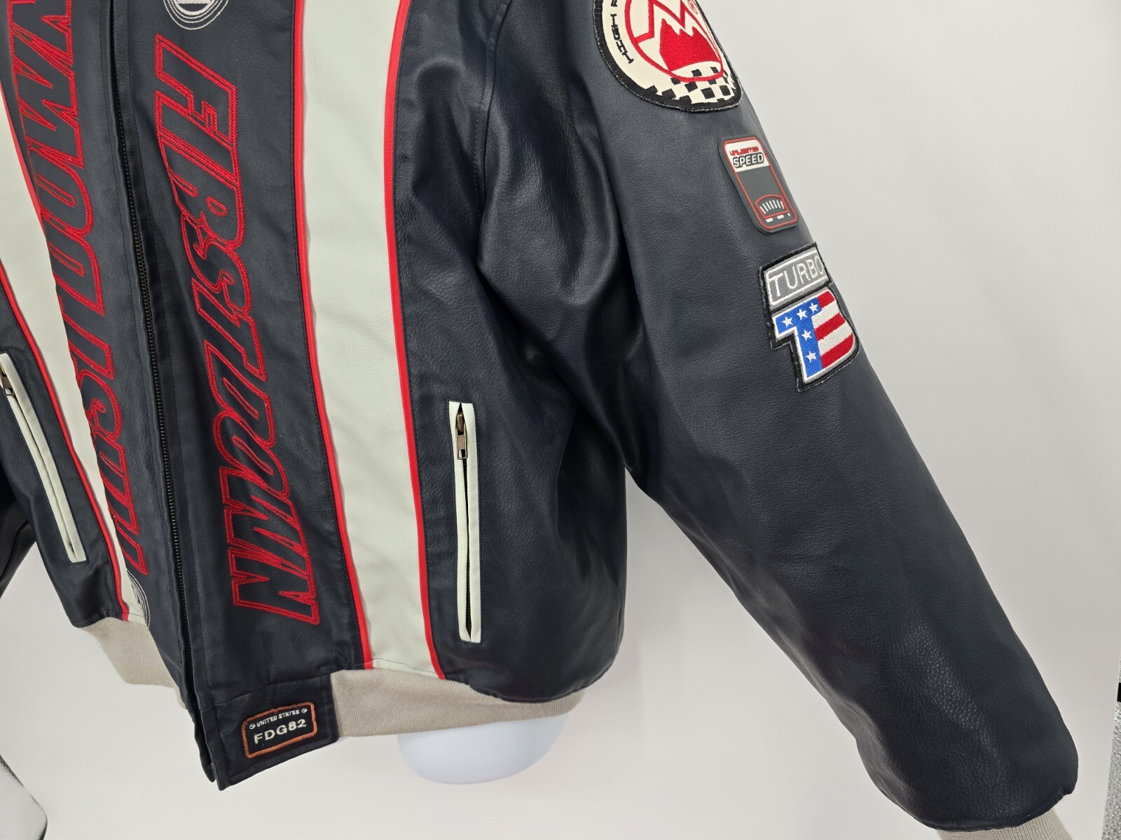 First Down Mens Leather Motorcycle Jacket Racing High Performance Gear Size XL