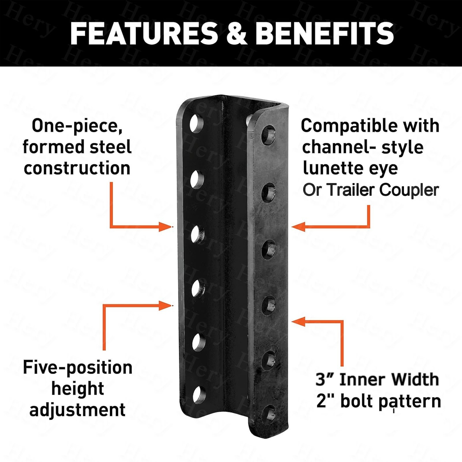 Adjustable Trailer Coupler 5-Position Channel-Mount Bracket 2″ 7000 lb With Bolt