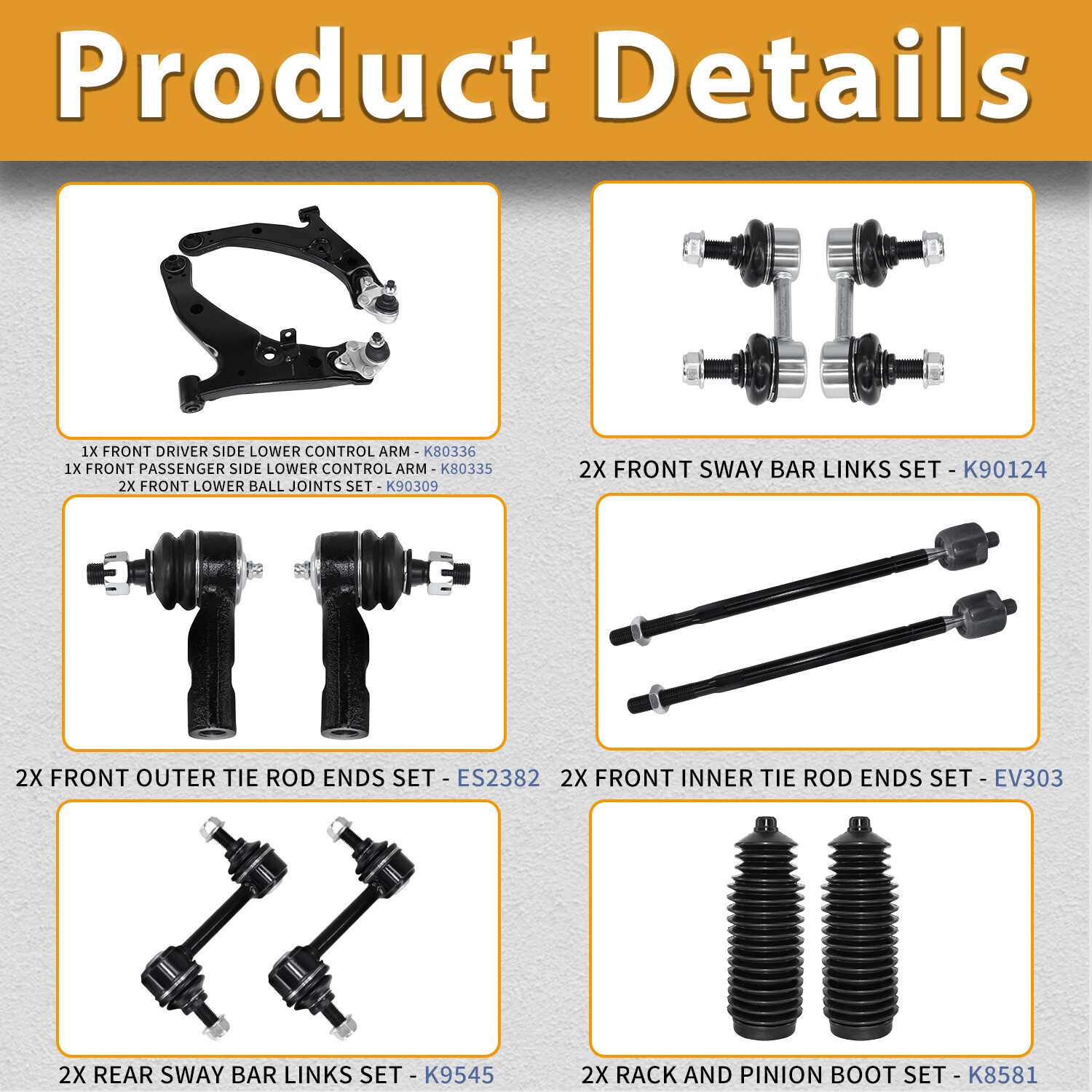 14Pcs Front Lower Control Arm Ball Joint Tie Rod for 1996-2002 Toyota Corolla