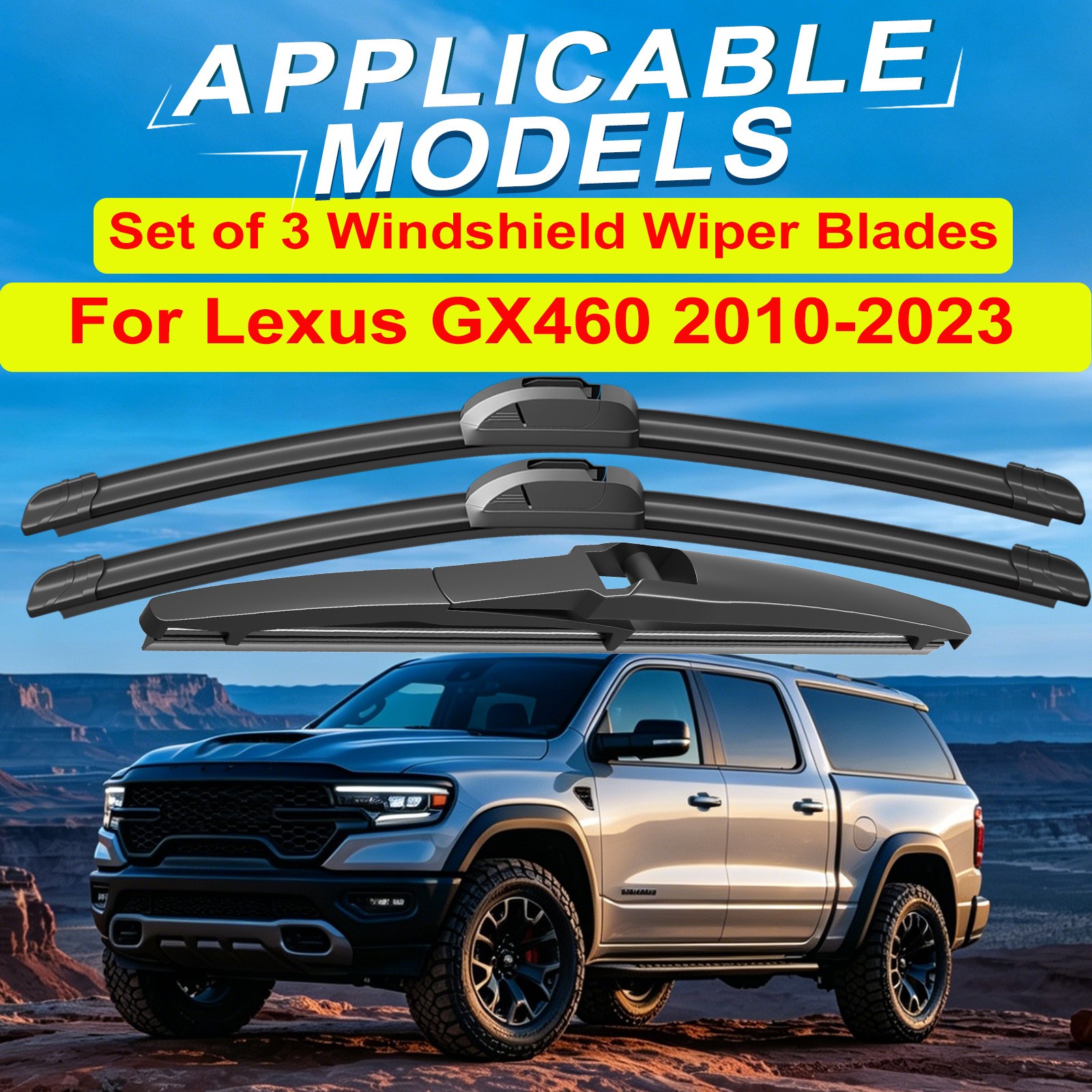For Lexus GX460 2010-2023 Set of 3 Front and Rear Windshield Wiper Blades OEM
