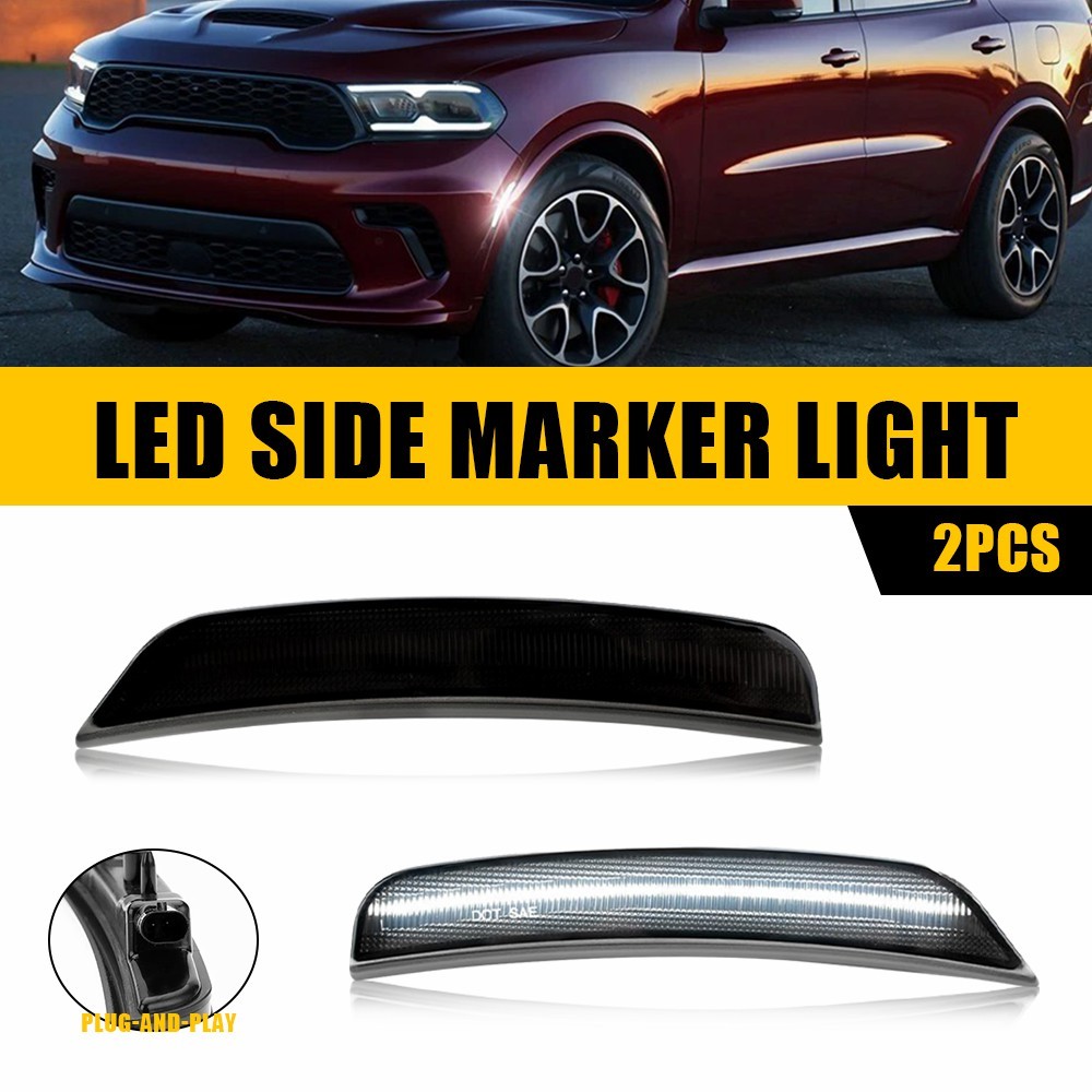 For Dodge Durango 2021-2025 LED Front Fender Side Marker Light Lamp Smoked White