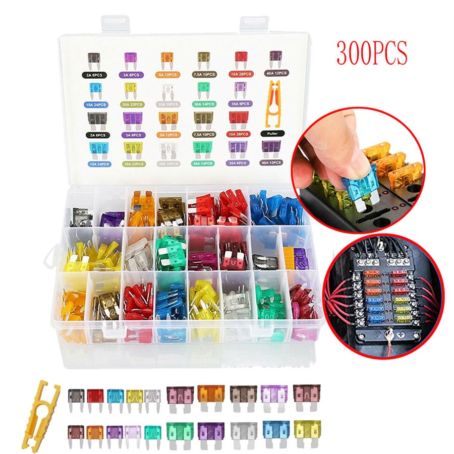 300PCS Car Fuse Assortment Kit Standard Mini Blade Fuses For Car Truck RV 2A-40A