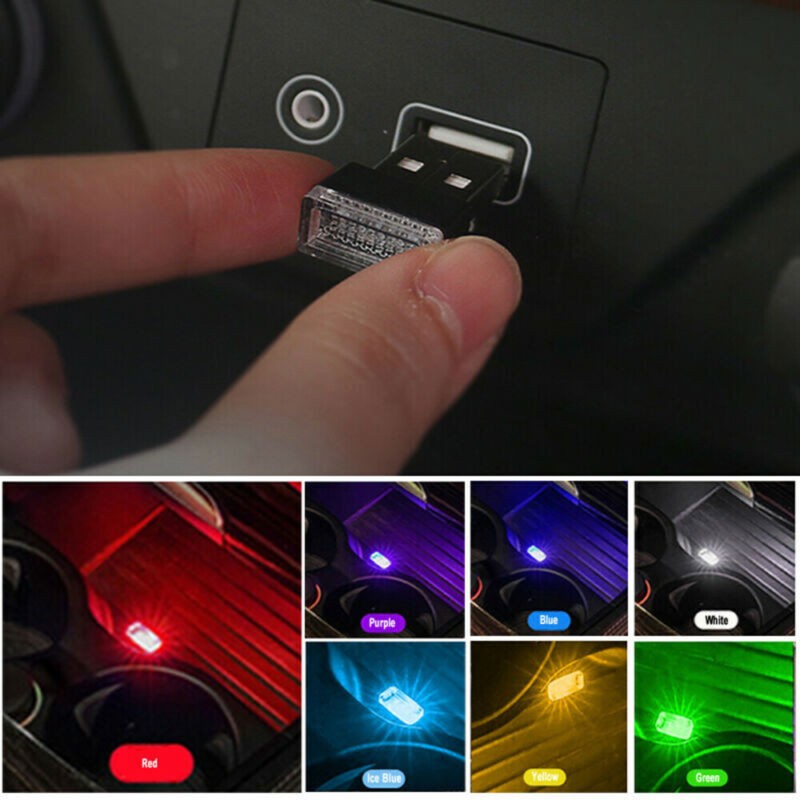 2PCS USB LED Car Neon Atmosphere Ambient Bright Lamp Light Accessories Universal