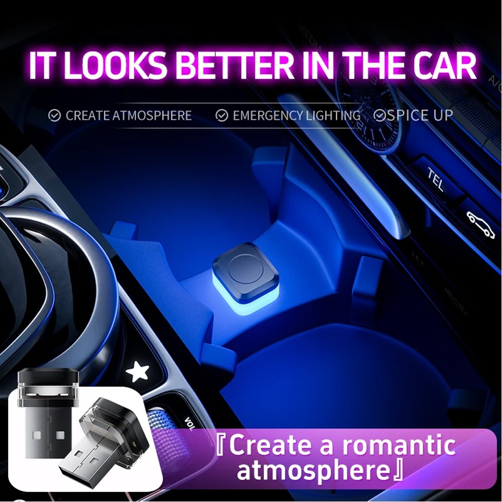 4x USB LED Mini Car Interior Accessories Neon Atmosphere Light Ambient Lamp Blue