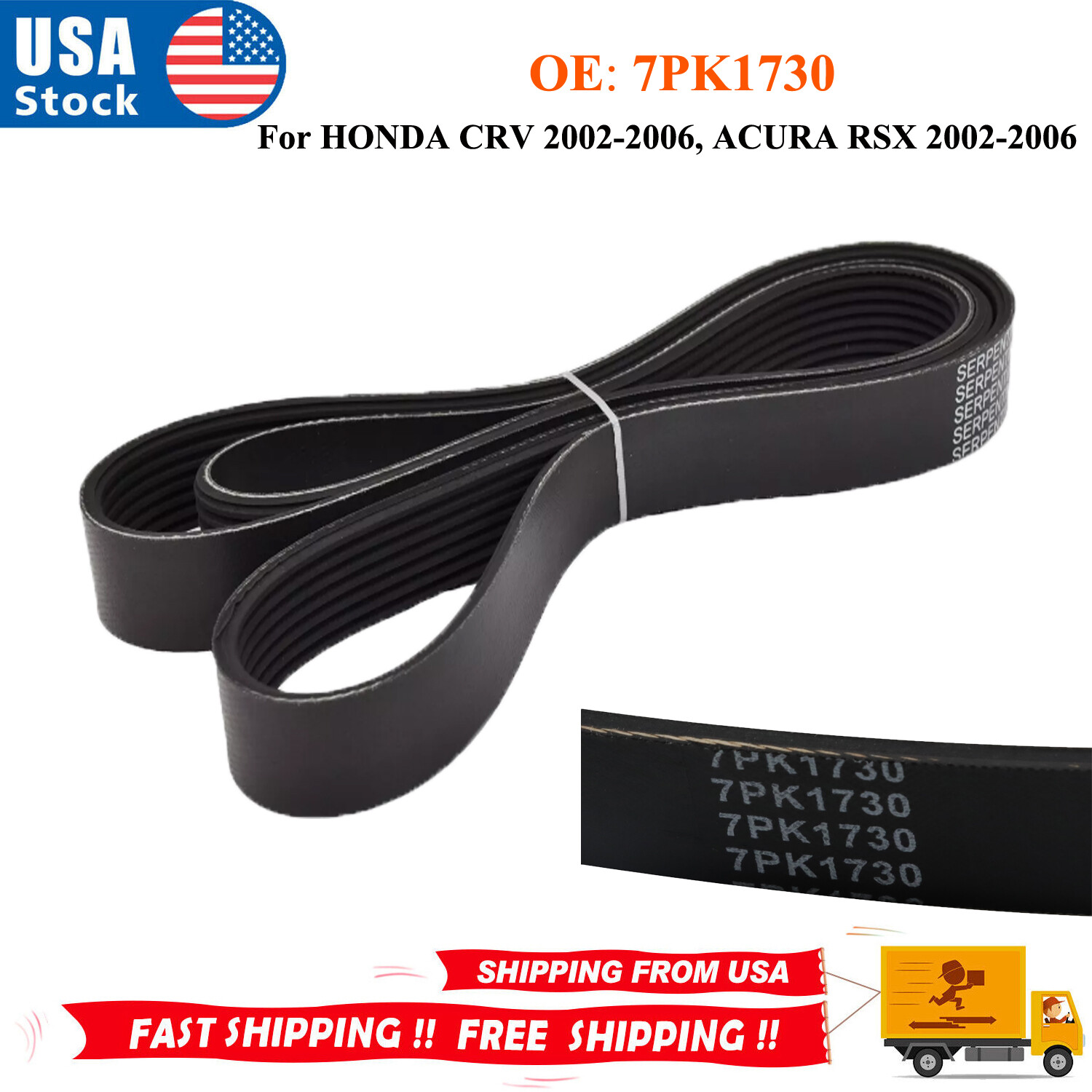7PK1730 OE Serpentine Belt Fits For HONDA CRV 2002-2006, ACURA RSX 2002-2006